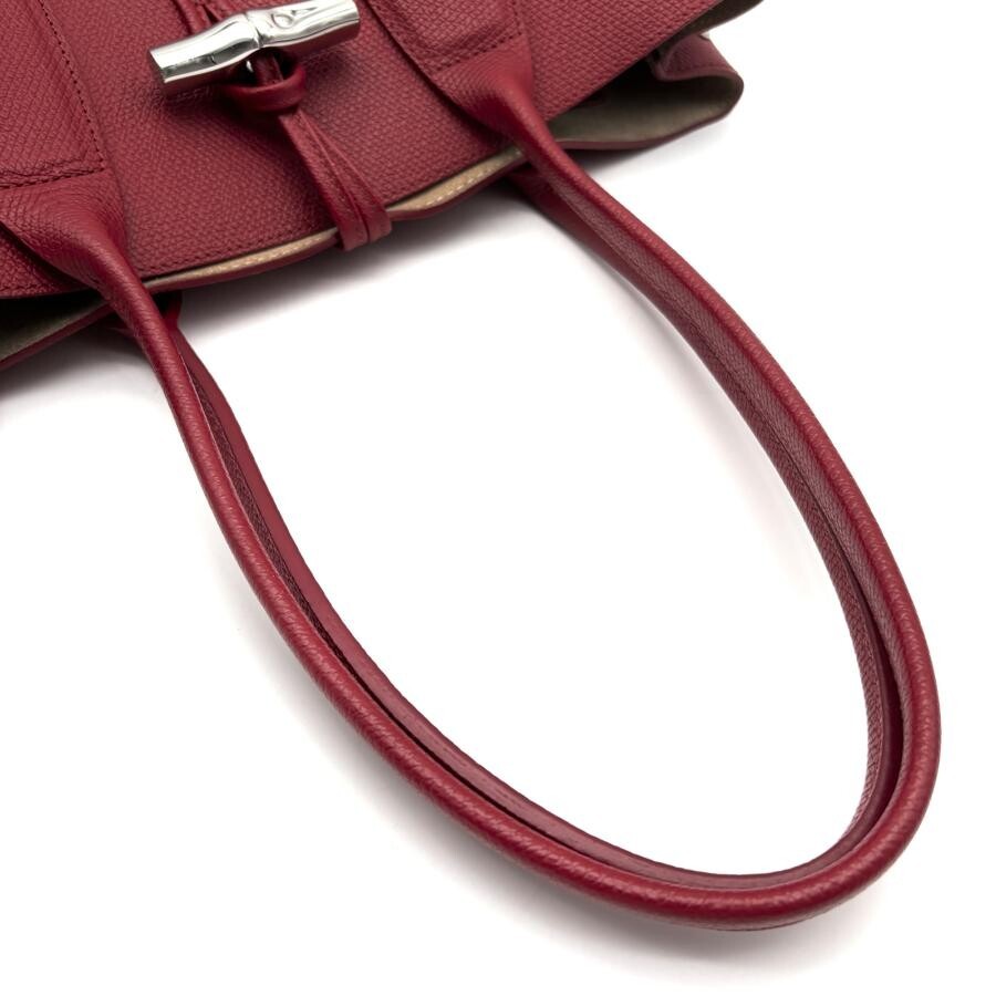 Longchamp Roseau Red Leather Tote Bag A4 Large Self Standing Auth