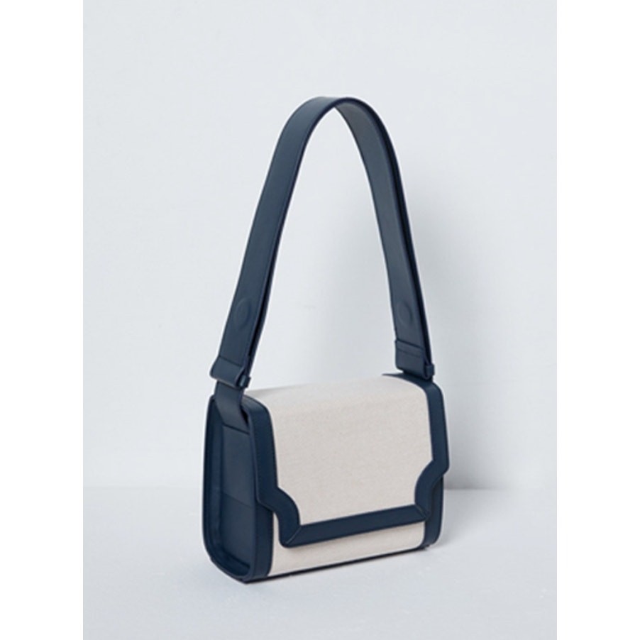 Marge Sherwood Vava Cream Navy Blue Canvas Purse