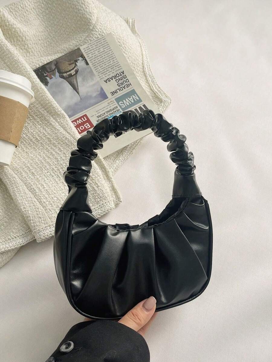 Trendy Women Mini Ruched Cloud Bag Pleated Dumpling Pouch Top Handle Handbag