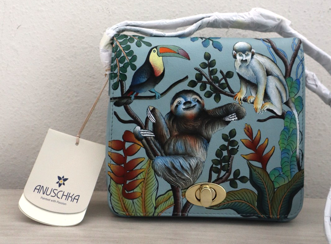 Anuschka 7431-AMA Amazon Sloth Jungle Animals Front Flap Crossbody Bag $146