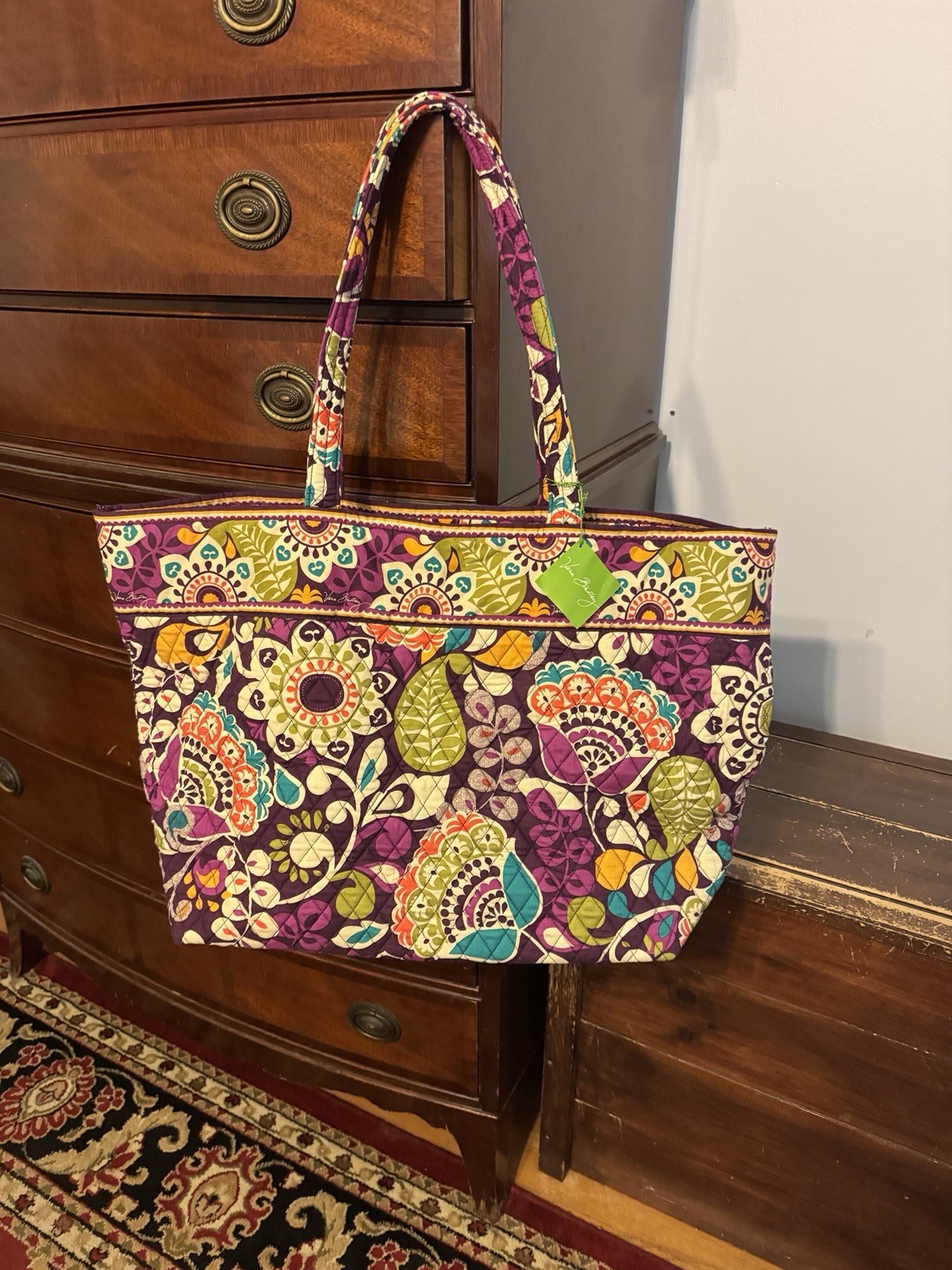 Retired VERA BRADLEY Grand Tote Plum Crazy Purple Quilted Floral Travel Bag NWT