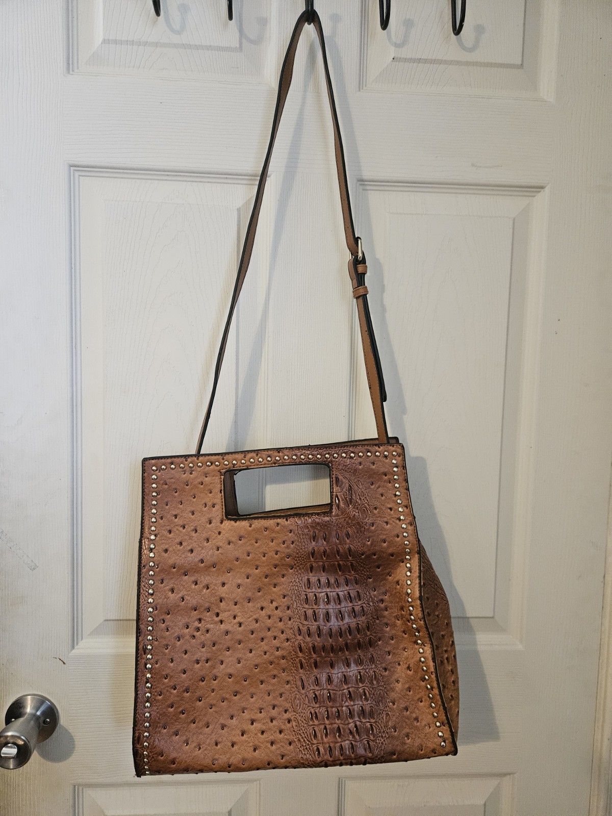 Women’s Structured Faux Leather Crossbody Bag Purse with Shoulder Strap Brown