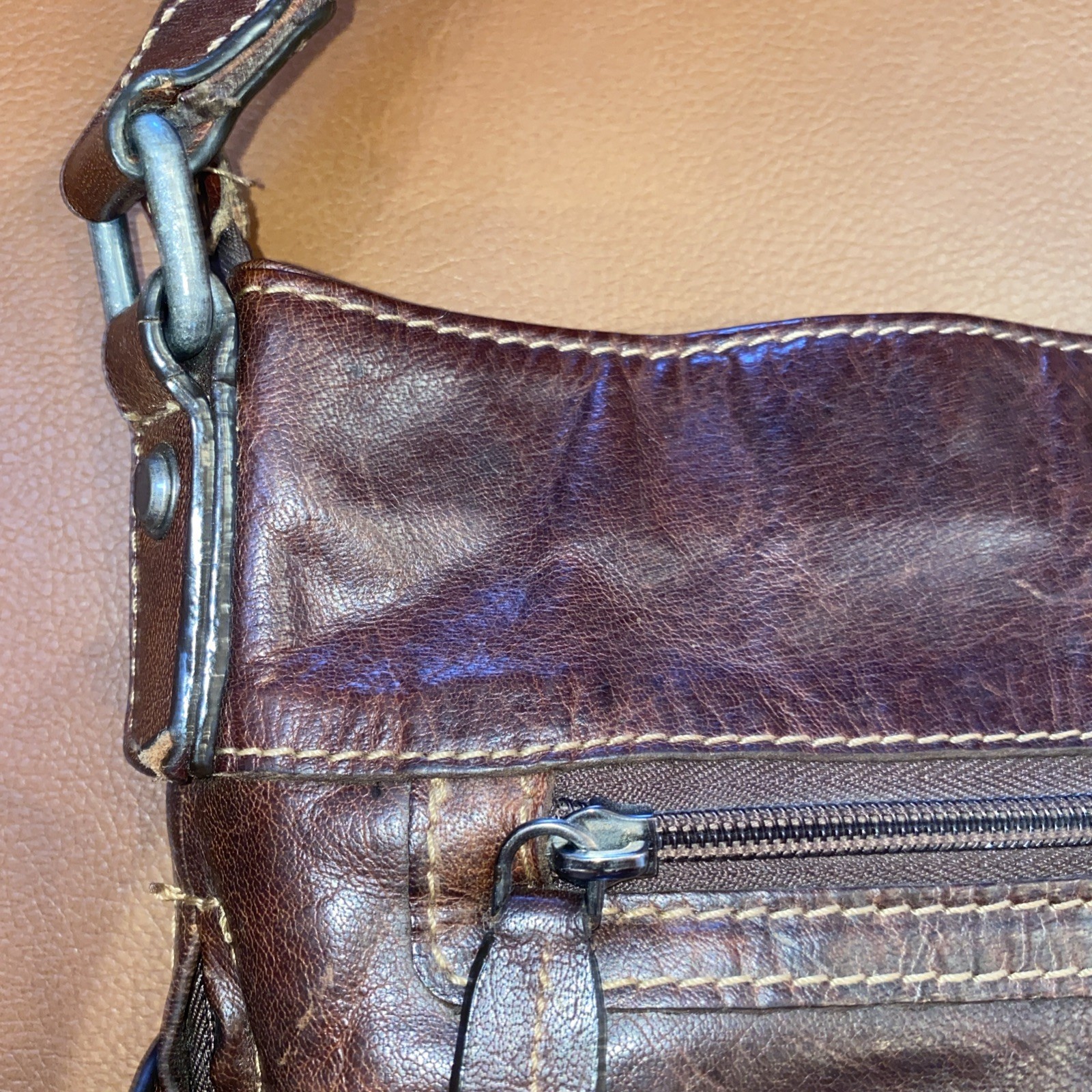Jack Georges Womens Uptown Hobo Leather Crossbody Shoulder Bag Purse Brown
