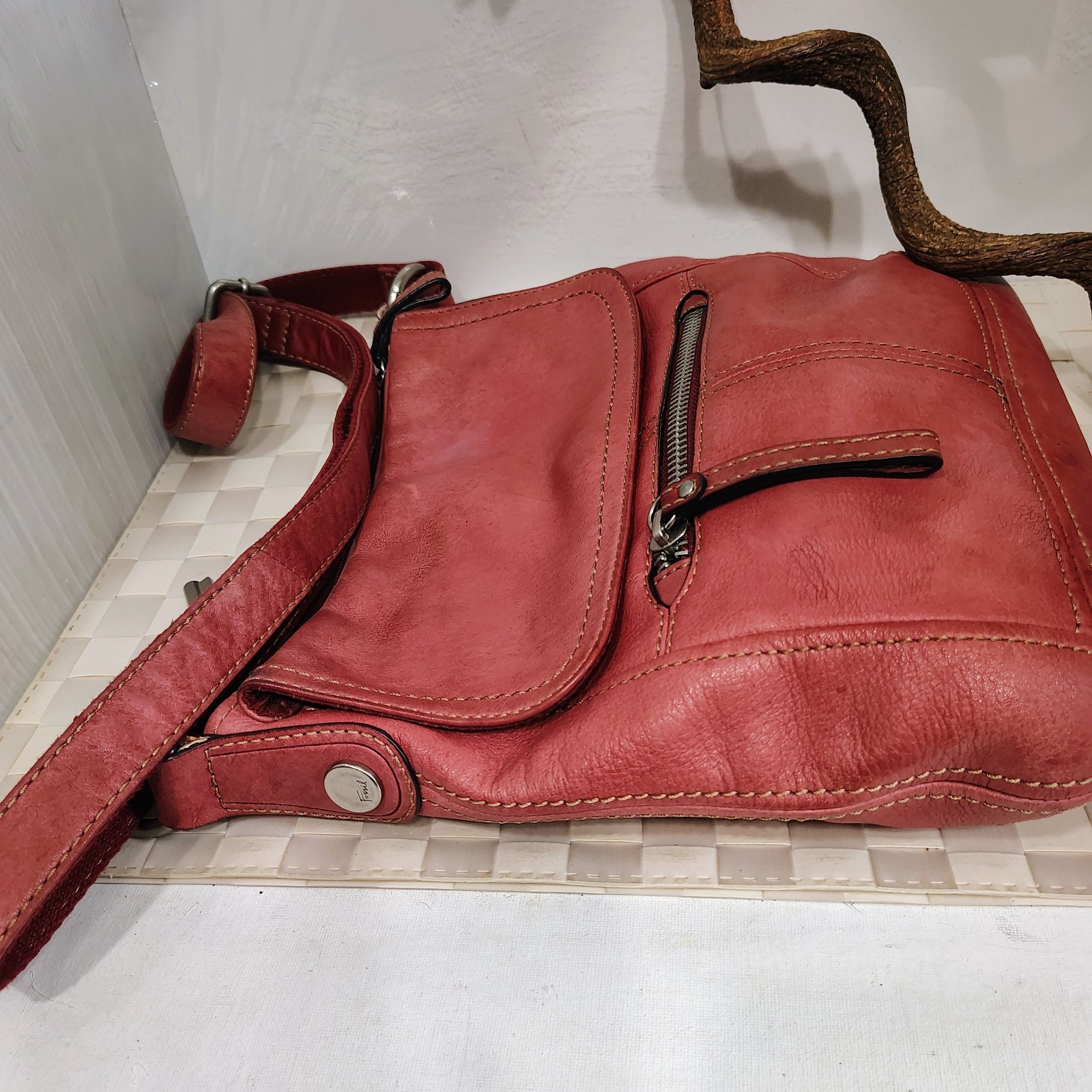 Fossil Hanover Messenger Bag ZB2869 Burnt Sienna Leather Vintage Crossbody