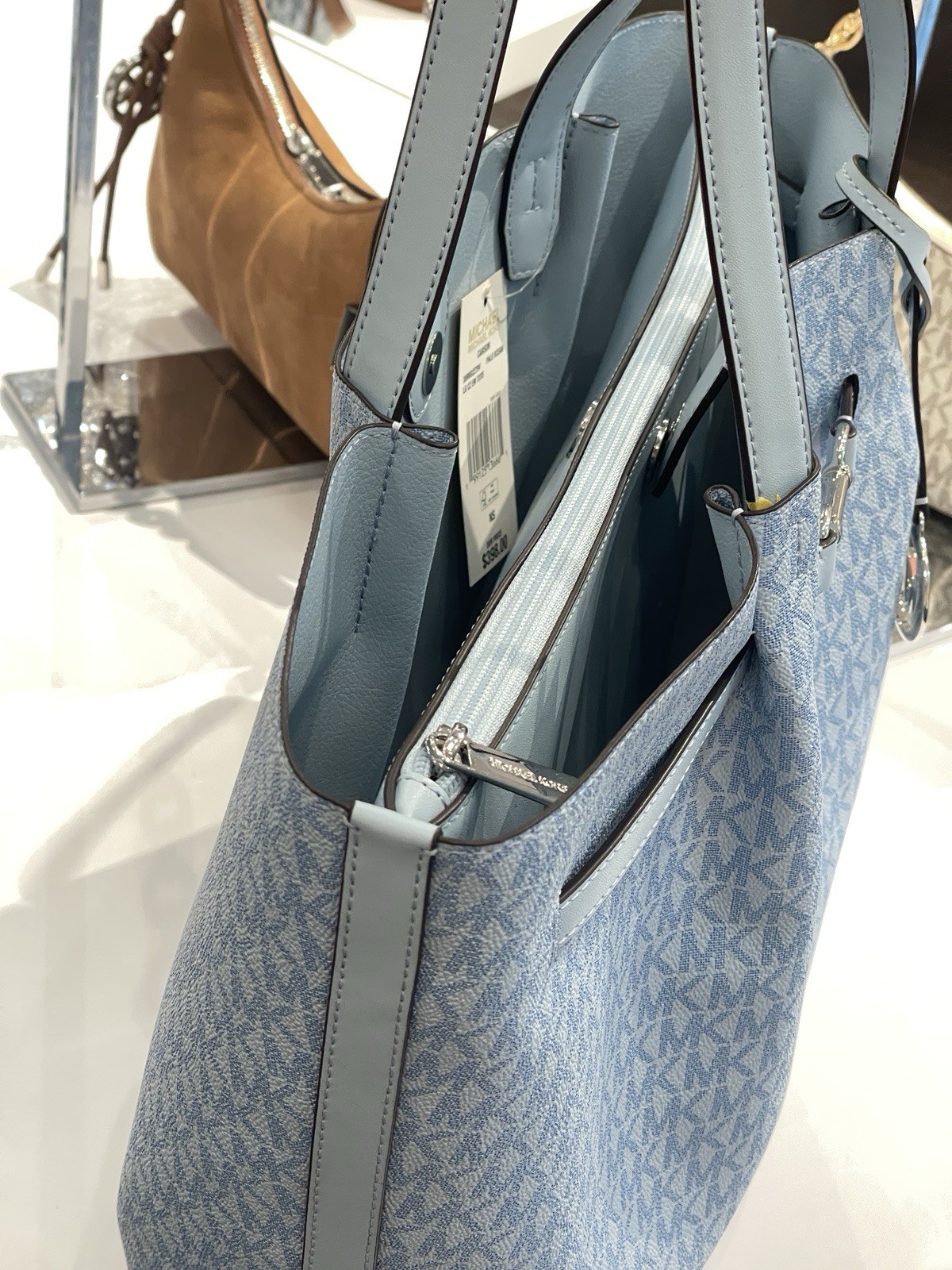 MICHAEL KORS Carson Large Signature Logo Tote Bag pale ocean NWT