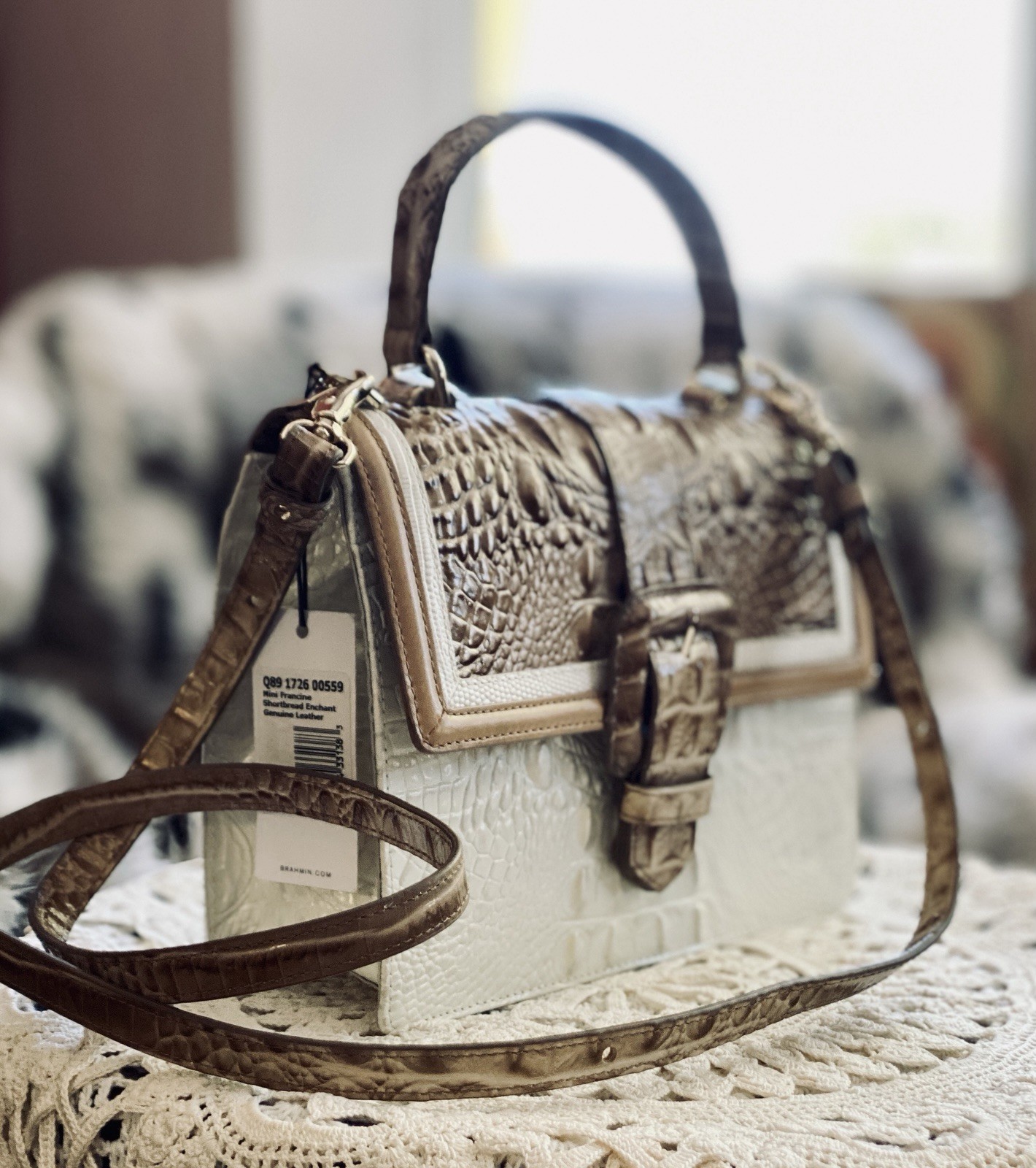 Brahmin Hallie Two-tone Embossed Leather Satchel With Detachable Strap NWT