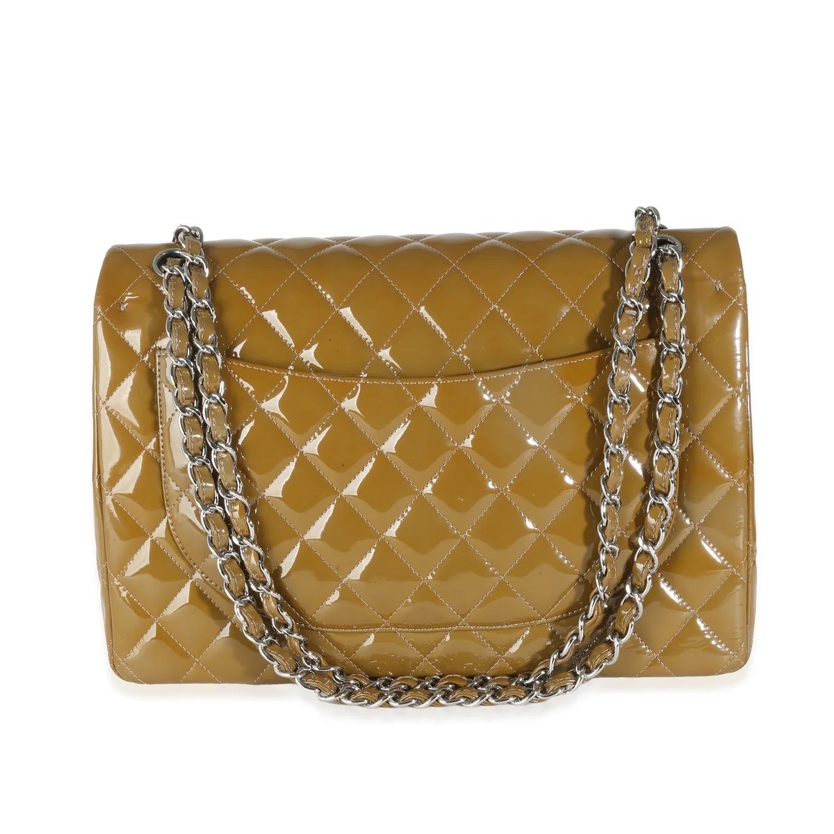 Chanel Classic Maxi Single Flap Patent Dark Beige Khaki 14-Series NEVER CARRIED