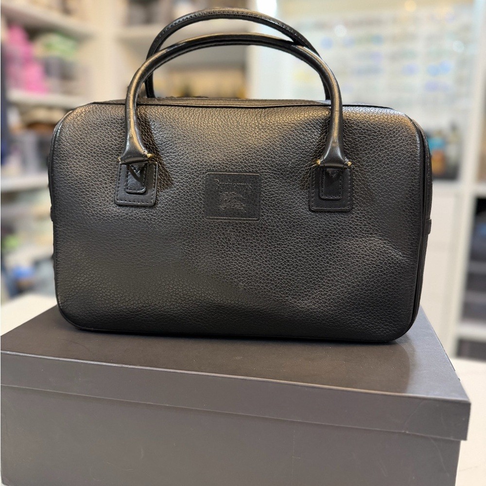 Burberry Black Leather Nova Check Mini Boston Bag – 32cm