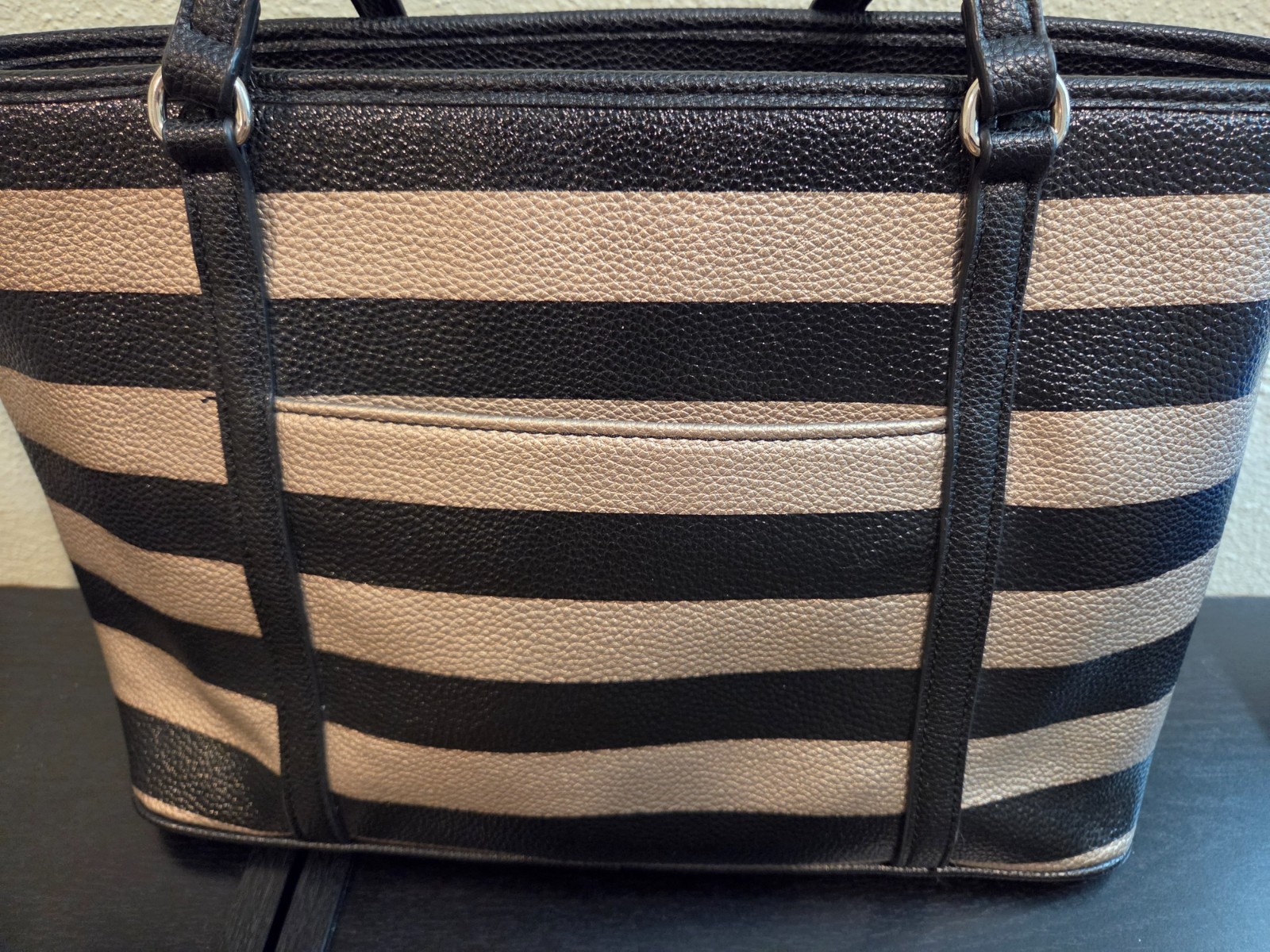 Dana Buchman Bag Striped Black & Silver/Gold