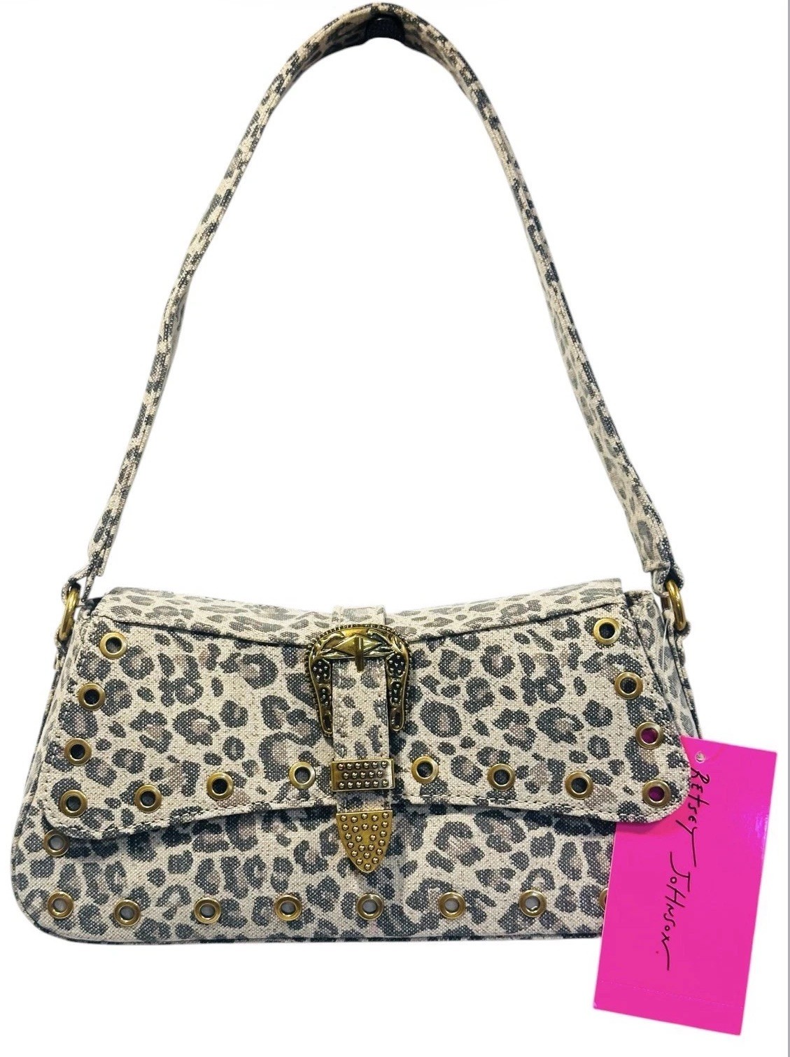 Betsey Johnson XOIsla Leopard Print Shoulder Bag – Gold Hardware Buckle NEW