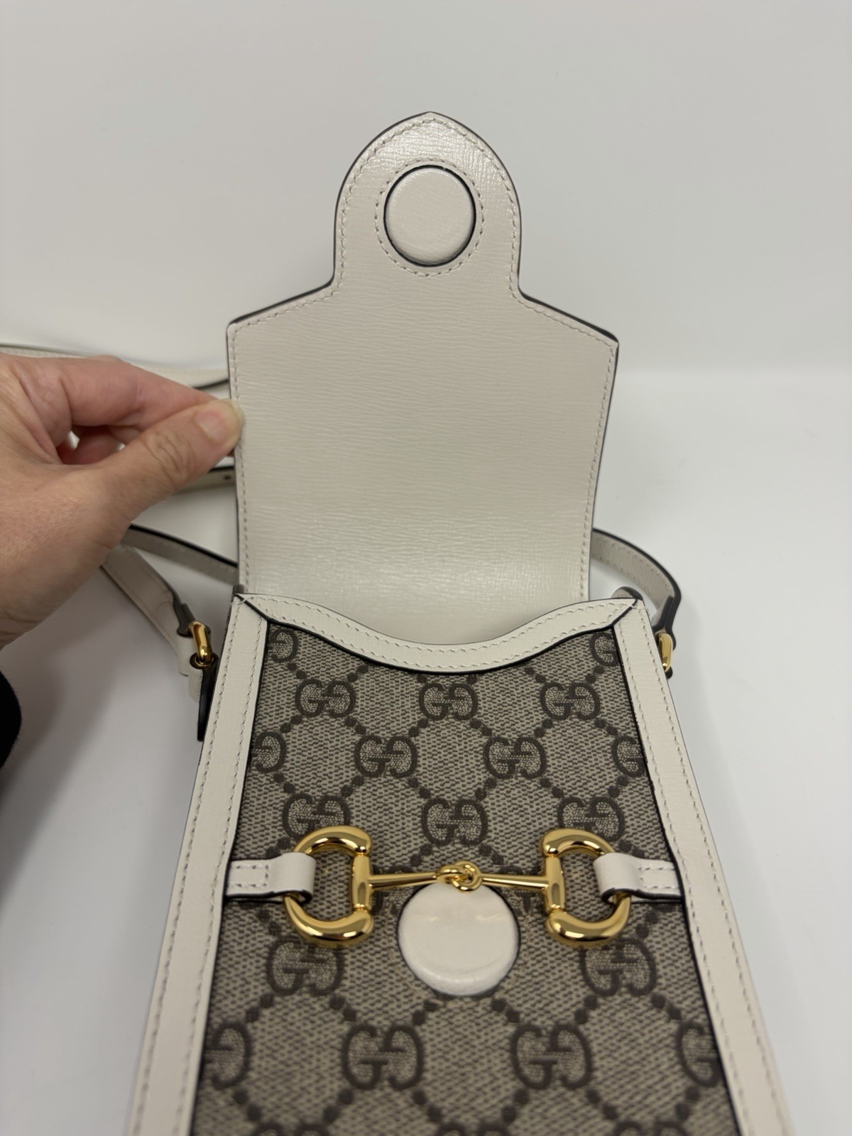 Gucci Horsebit 1955 Mini Shoulder White Beige Crossbody Bag Excellent Condition