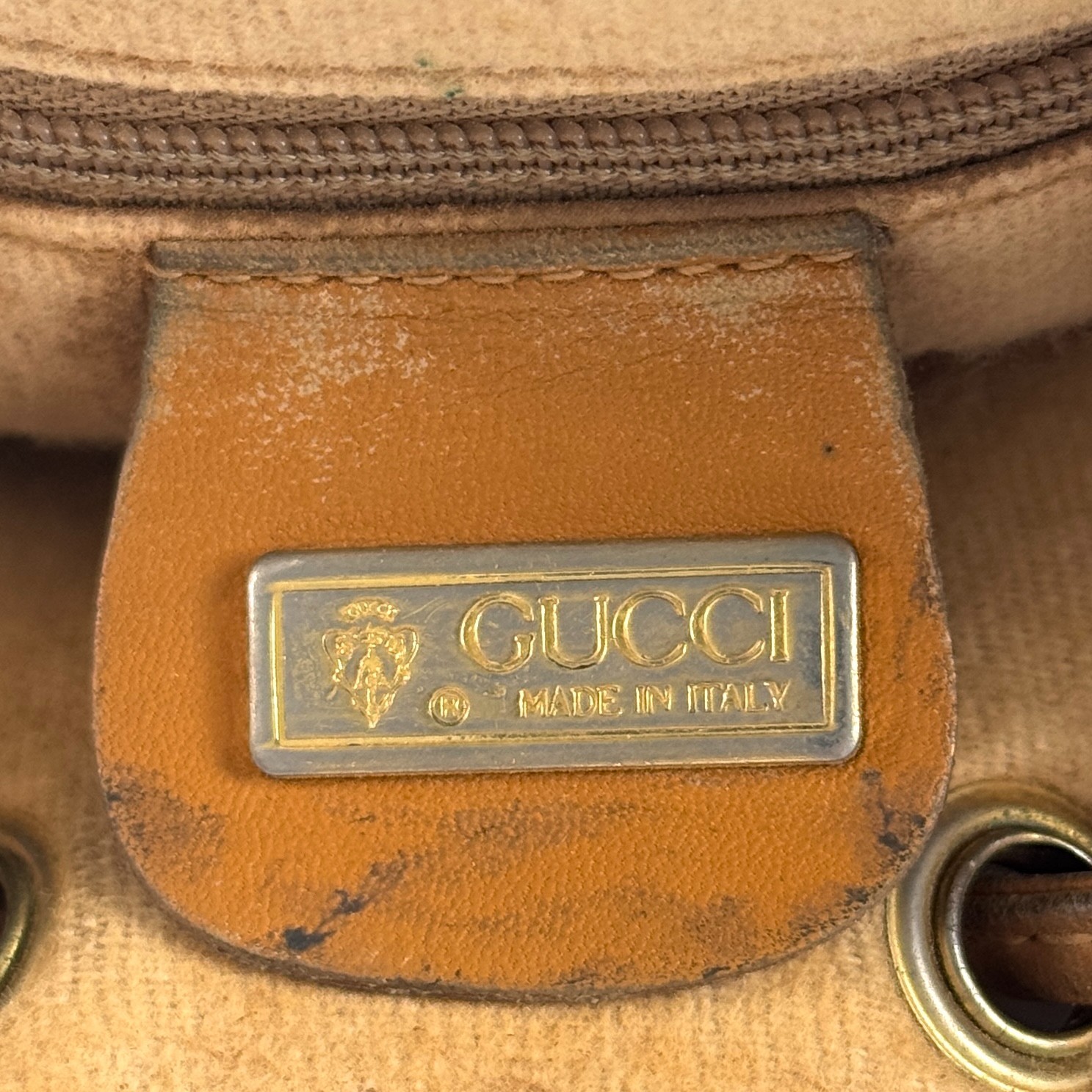 Gucci Micro Gg Drawstring Bag Beige Brown Pvc Leather Auth From Japan
