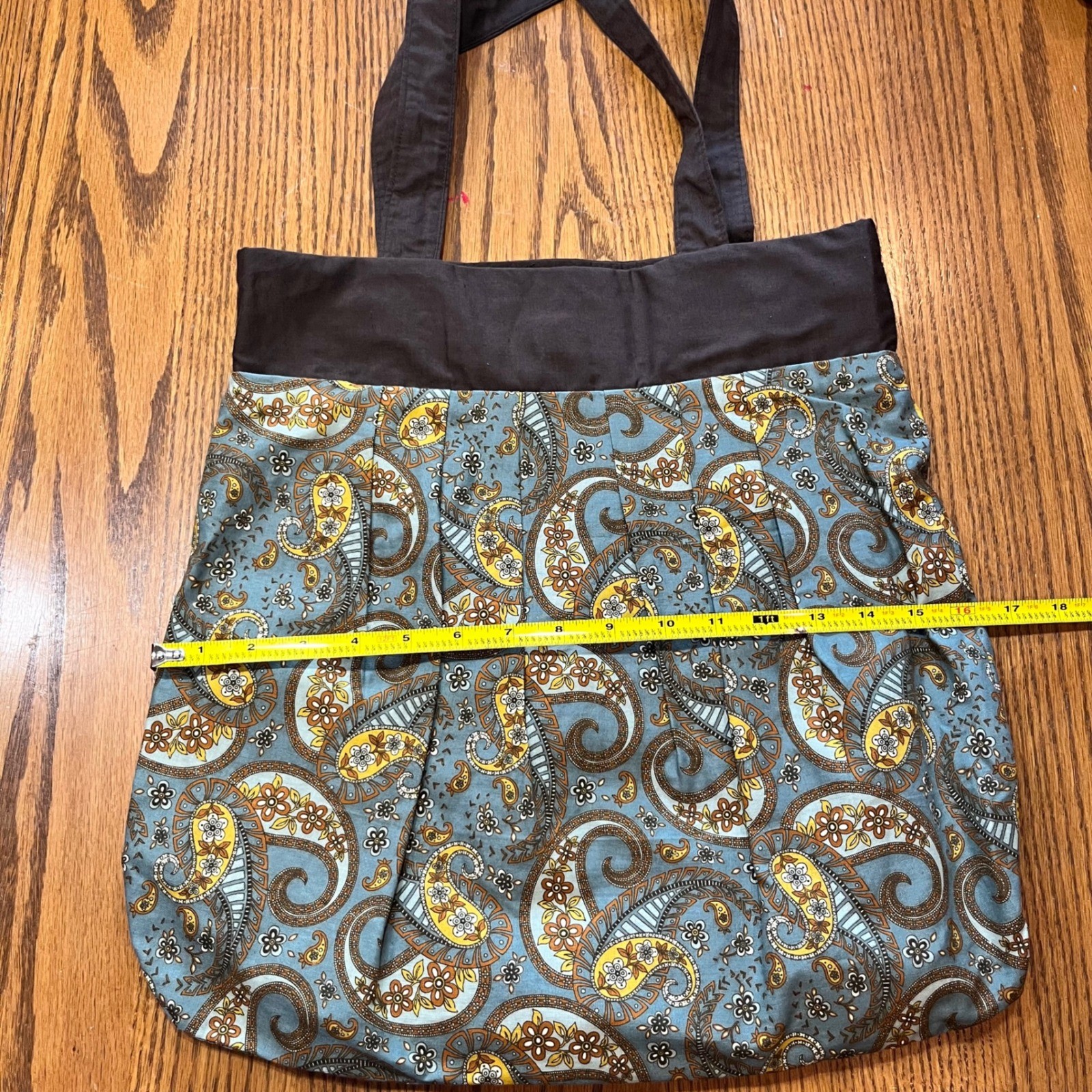 Handmade Paisley Tote Bag Shoulder Bag Purse Brown Blue Floral Print