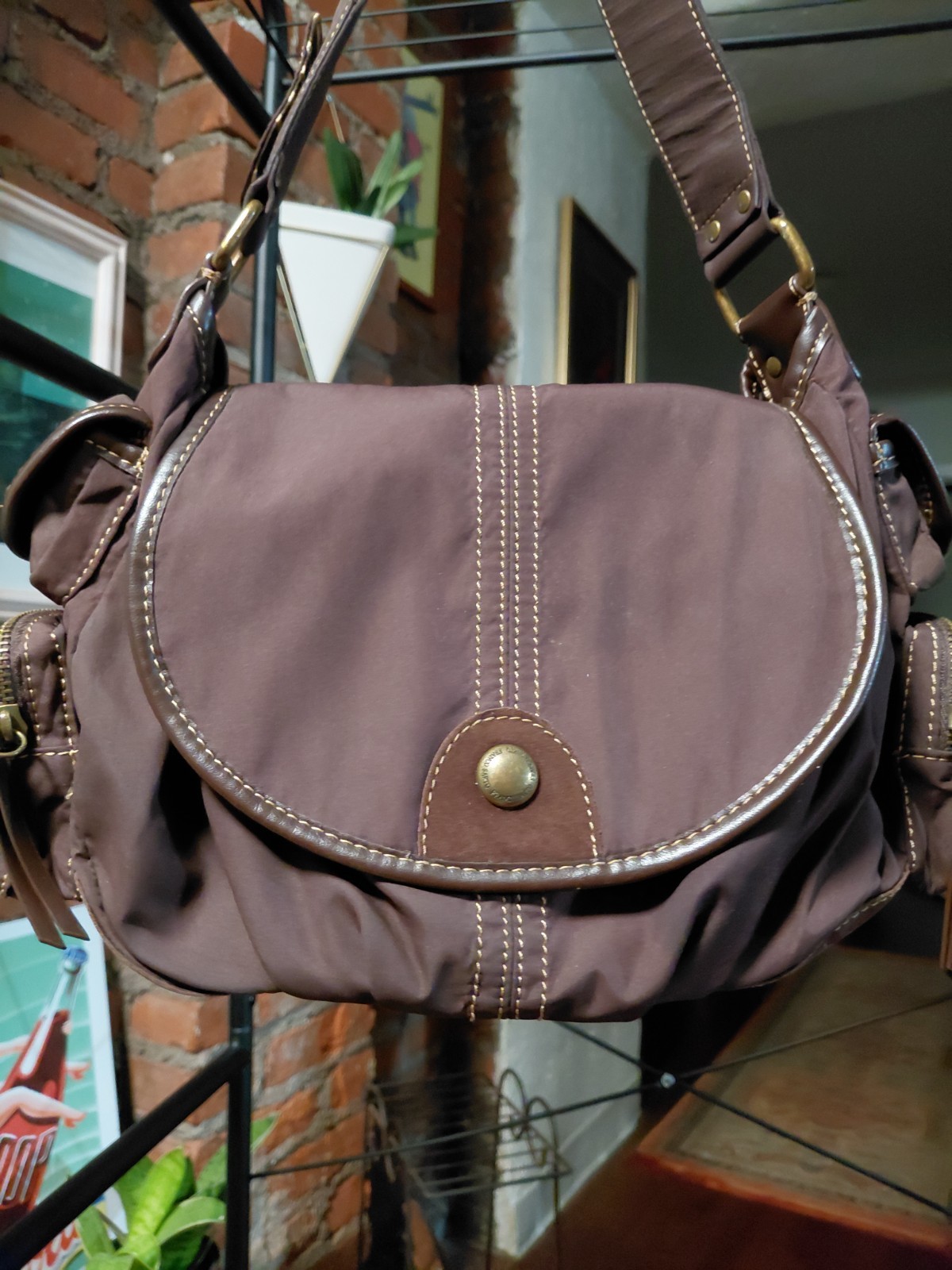 Vintage Y2K Handbag Brown with Leather Trim by Frank Sarto, Great Condition