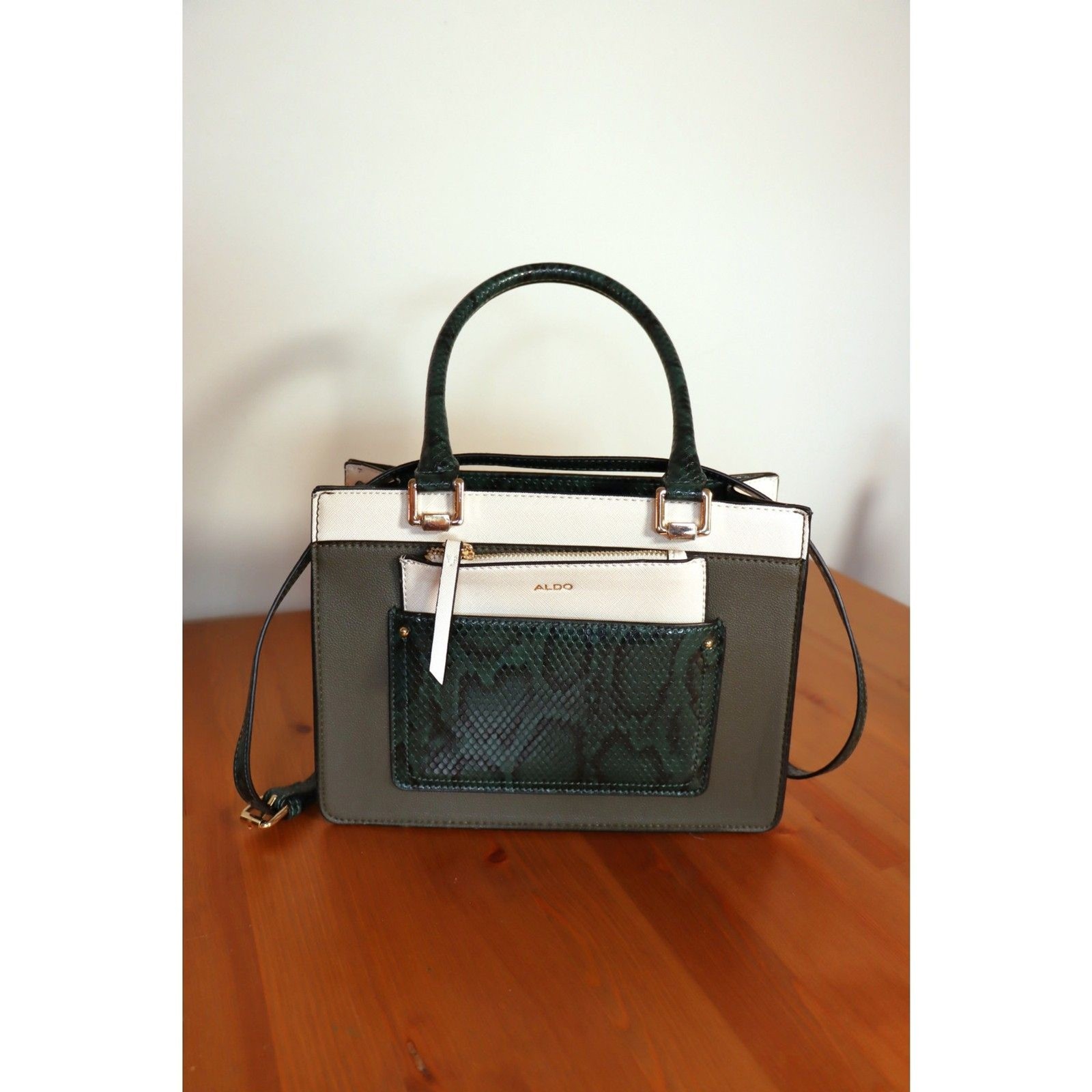 ALDO Green & Cream Snakeskin Effect Handbag Structured Bag