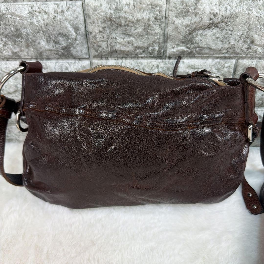 Miu Miu Vintage Leather Shoulder Bag Dark Brown Studded Auth