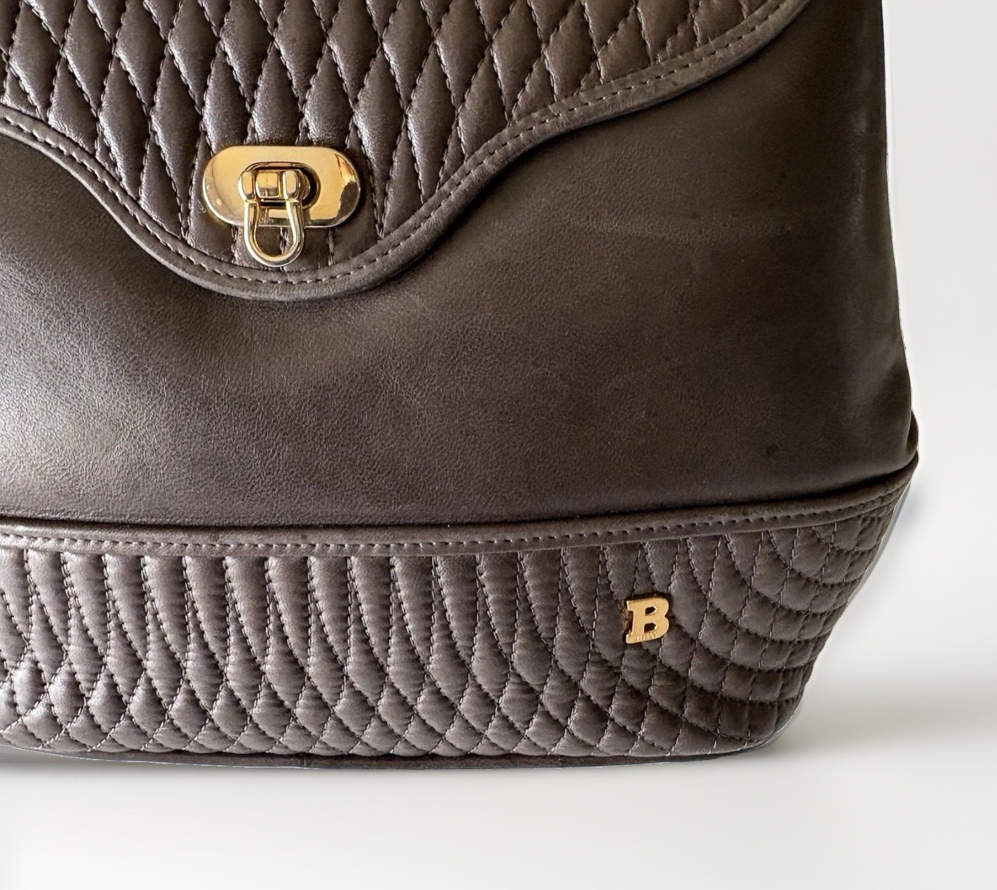 Authentic BALLY Hand bag Brown Quilting Leather From Japan 01265