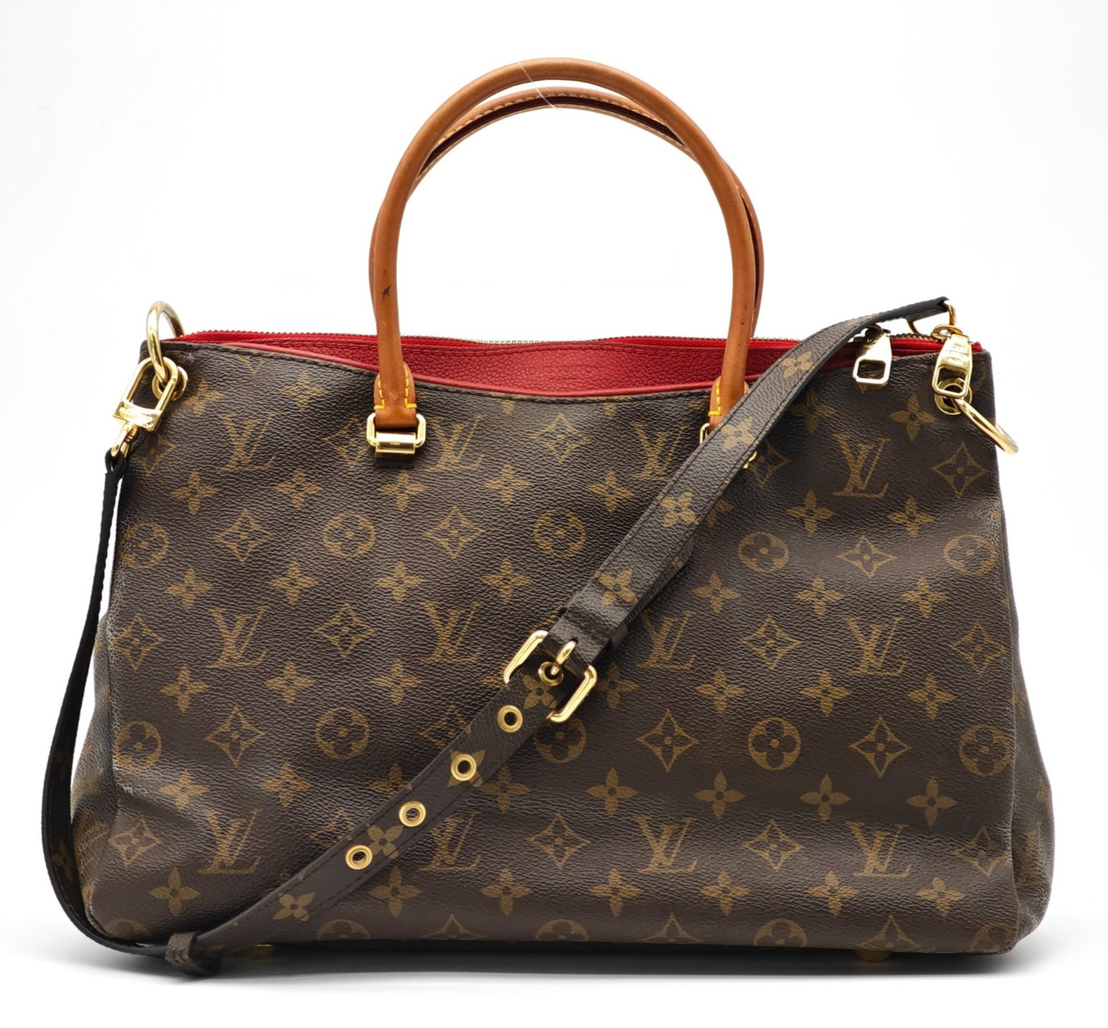LOUIS VUITTON Pallas MM Monogram 2Way Shoulder HandBag M40466 Auth RED 0111