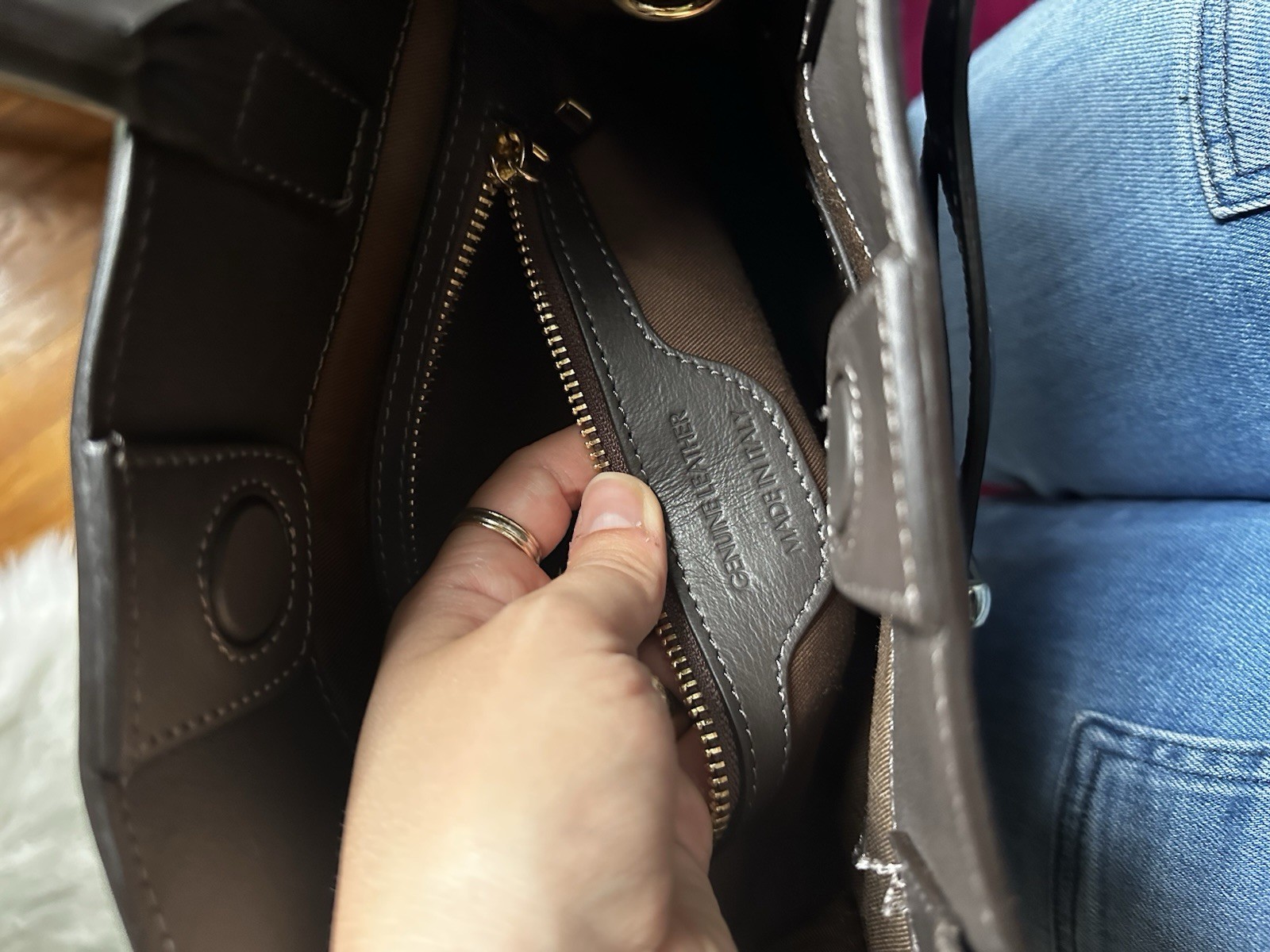 Classic Black & Dark Brown Suede Top-Handle Bag Italian Leather