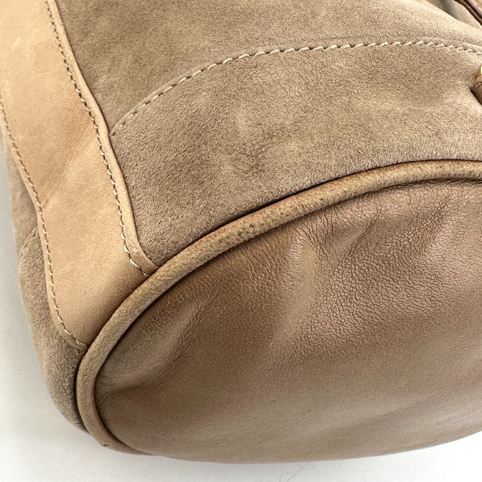 GUCCI Horsebit Suede Drawstring bag Beige Suede Authentic