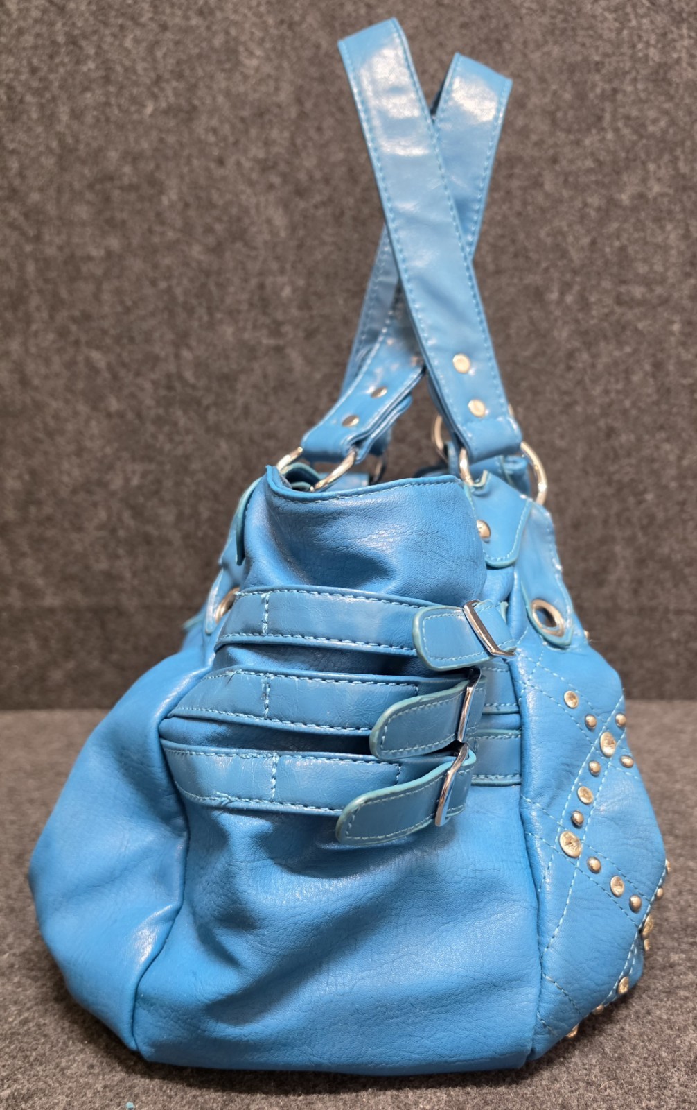 Betty Boop Blue Studded Rhinestone Logo Zip Shoulder Bag Detachable Strap
