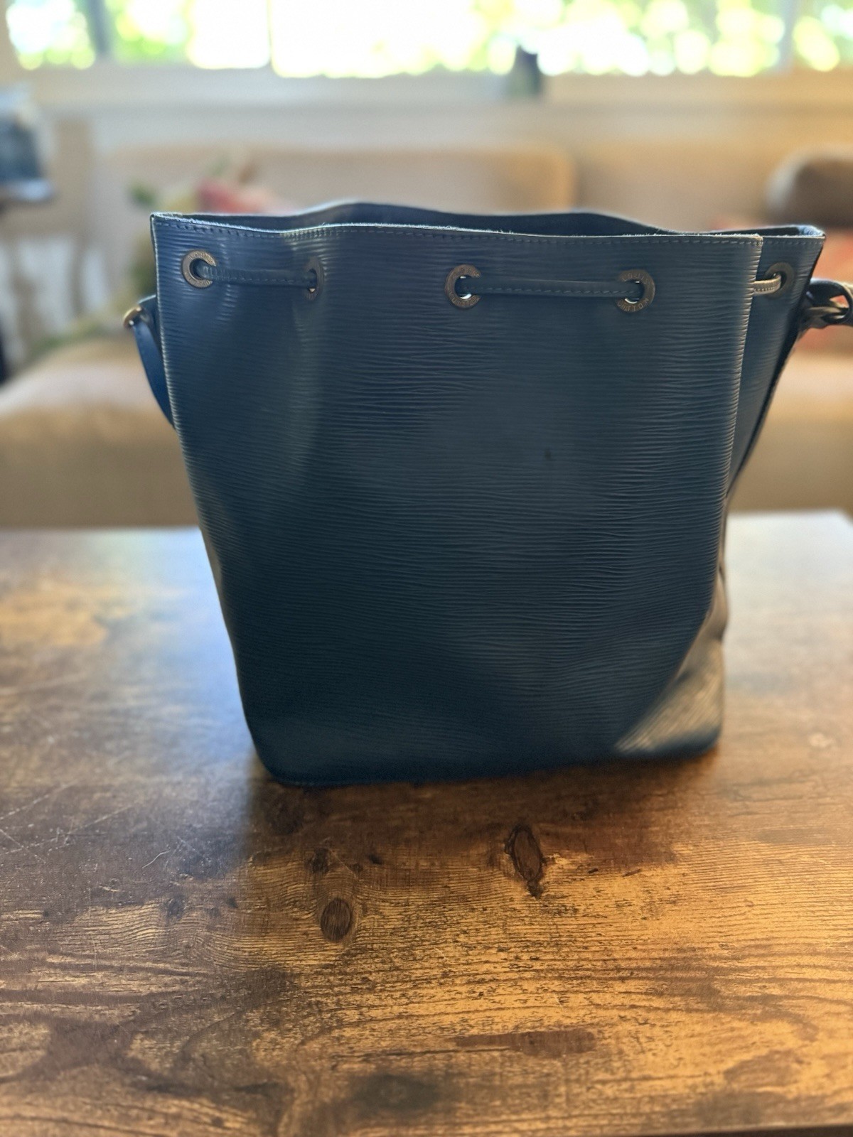 Louis Vuitton Epi Blue Drawstring Bucket Shoulder Bag w/ Gold Hardware