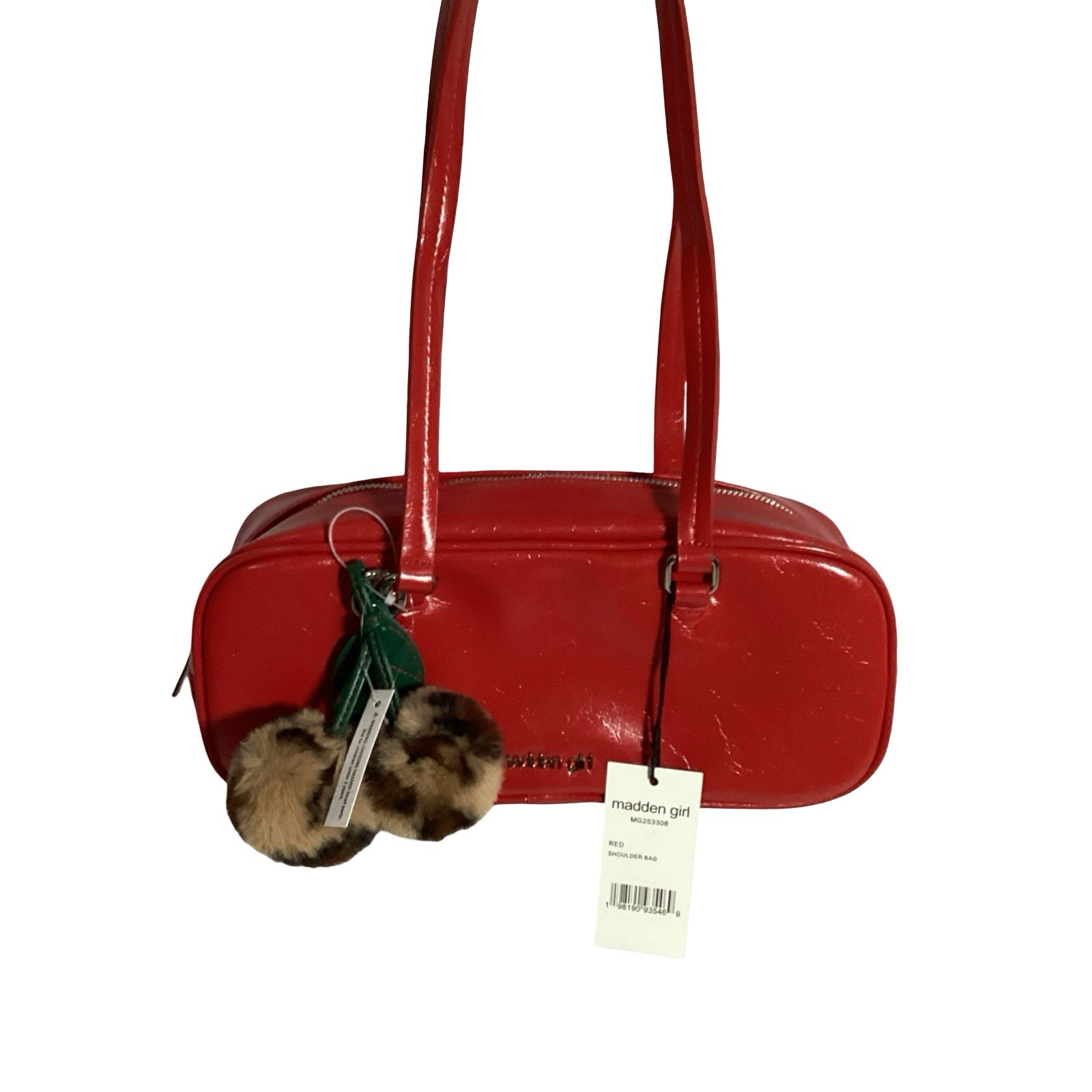 Madden Girl Glossy Red Fashion Shoulder Bag W/ Pom Pom Charm NEW Classy!