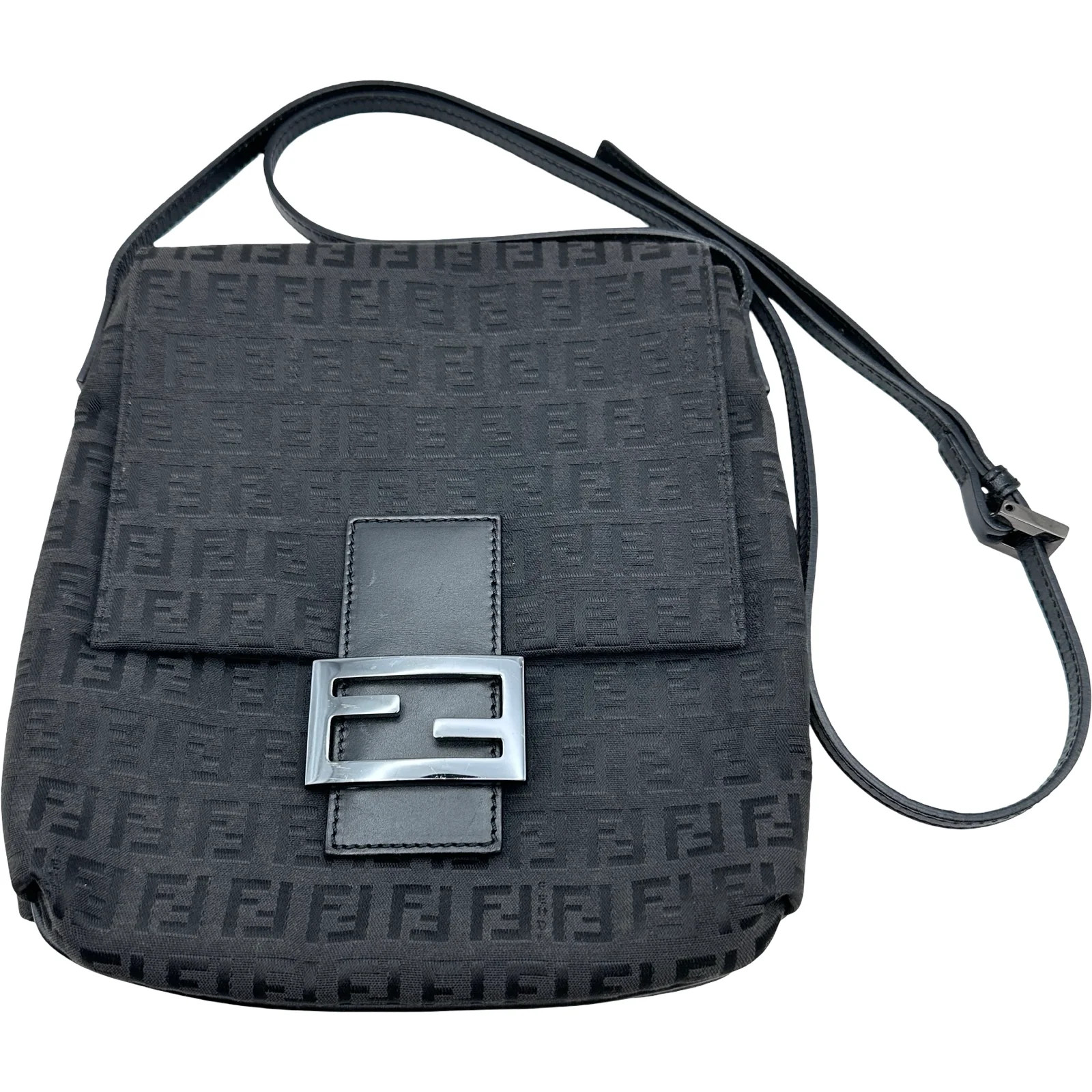 FENDI Zucca Shoulder Black Canvas Shoulder Bag 8BT075 #OKB3894
