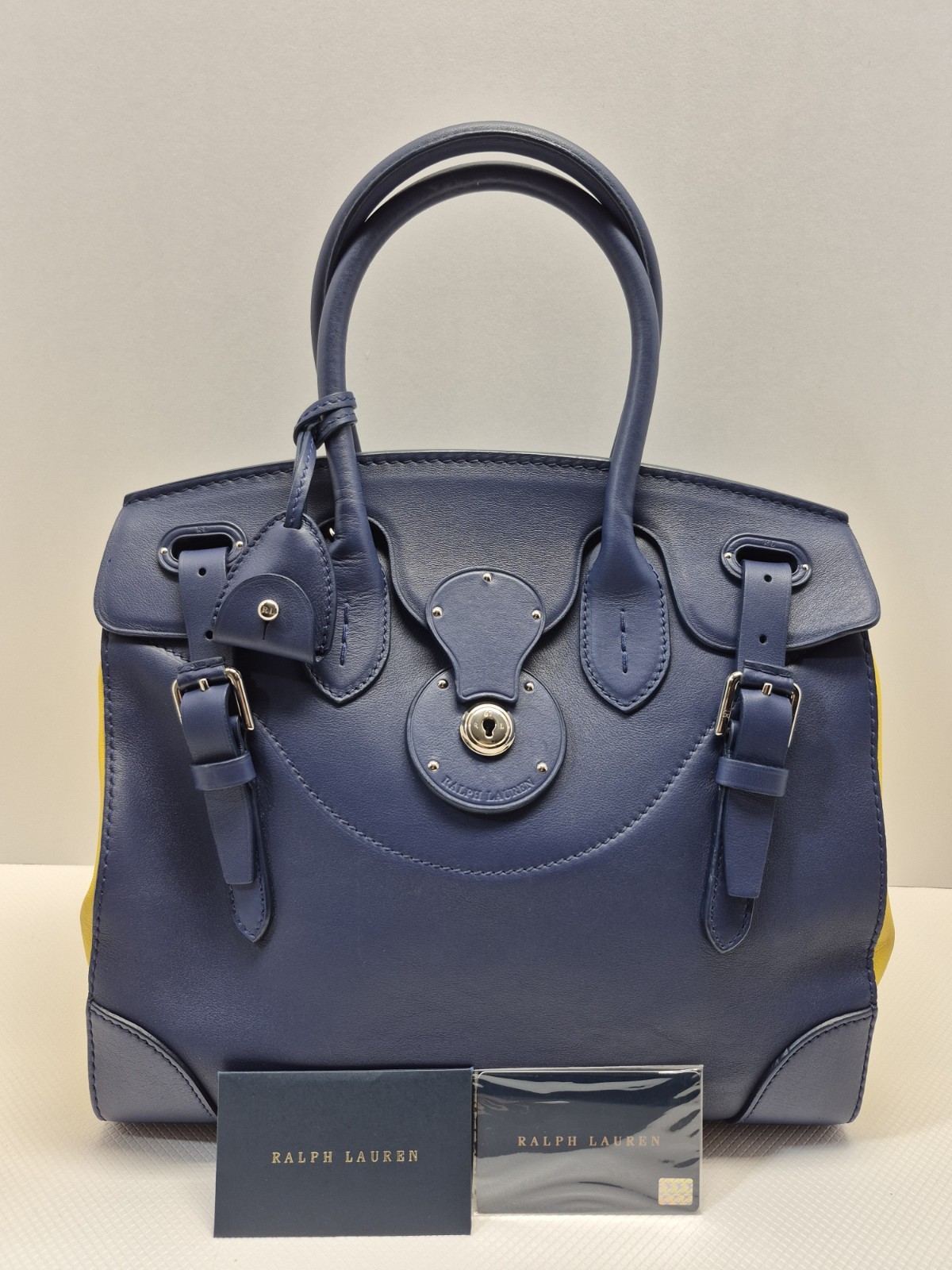 Ralph Lauren Ricky 33 Bag Blue Yellow Calfskin Leather Italy w Keys