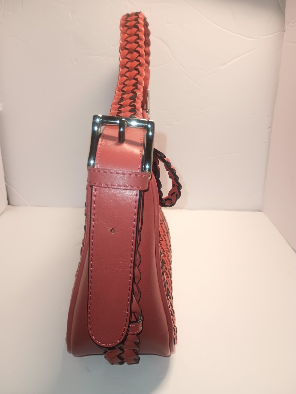 Talbots Red Strap Braided Woven Leather Handbag Shoulder Bag New Without Tags