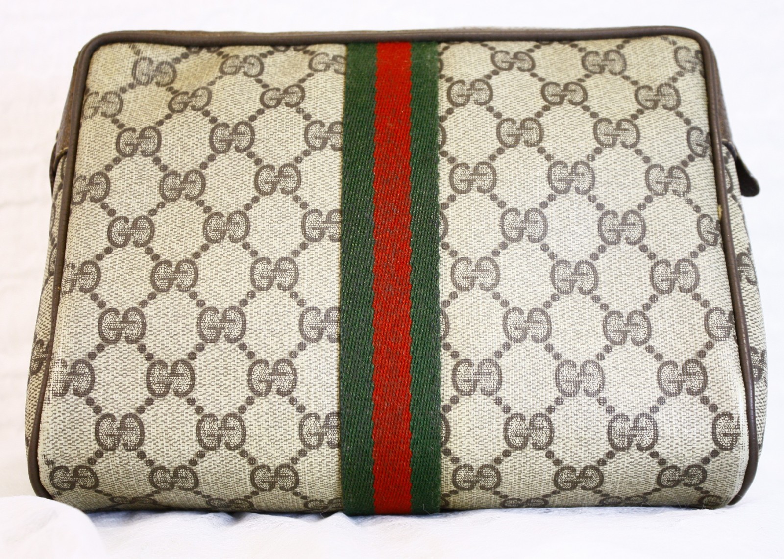 GUCCI GG Supreme Web Sherry Line Clutch Bag PVC Beige Red 89 01 012