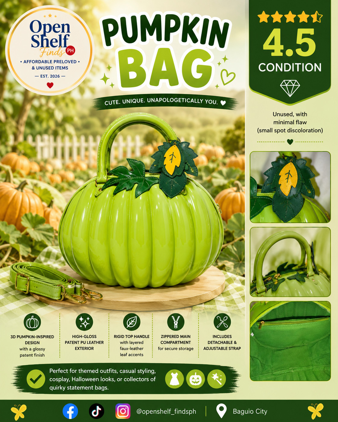 Pumpkin Bag with Adjustable and Detachable Strap (Available in Lime Green & Red)