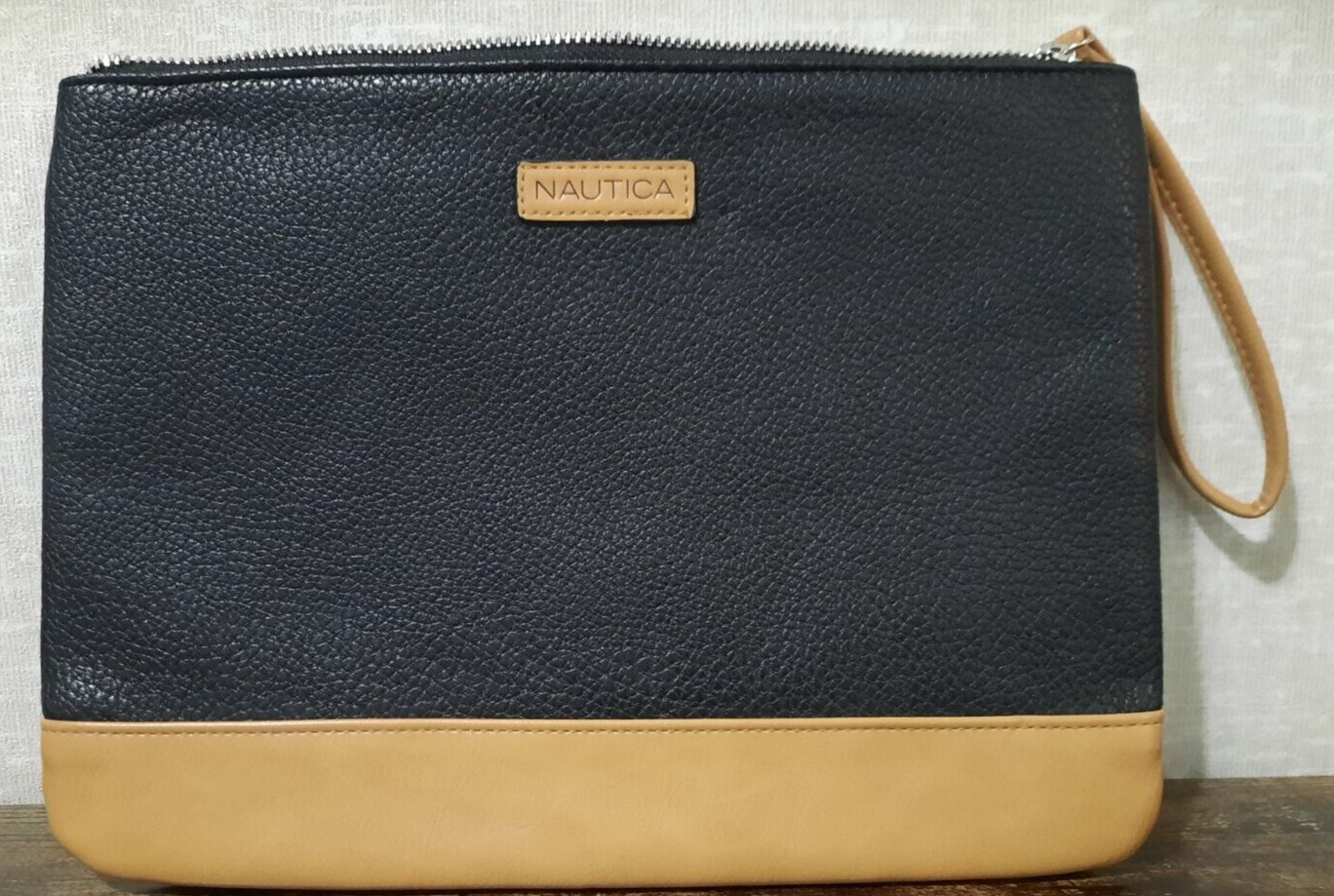 Nautica Pebbled Black with Brown Trim Wristlet RFID Protection