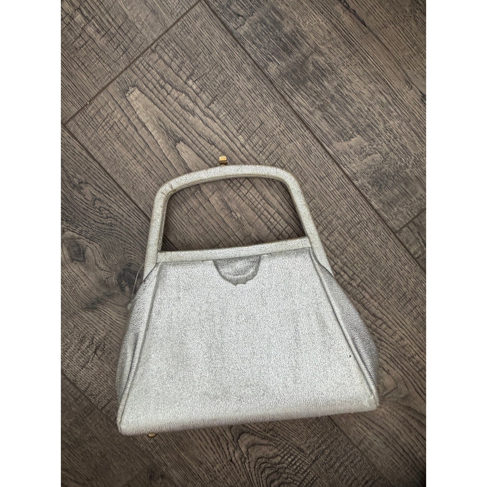 Vintage Handbag Silver-Tone Saffiano Leather Rigid Top-Handle Clutch