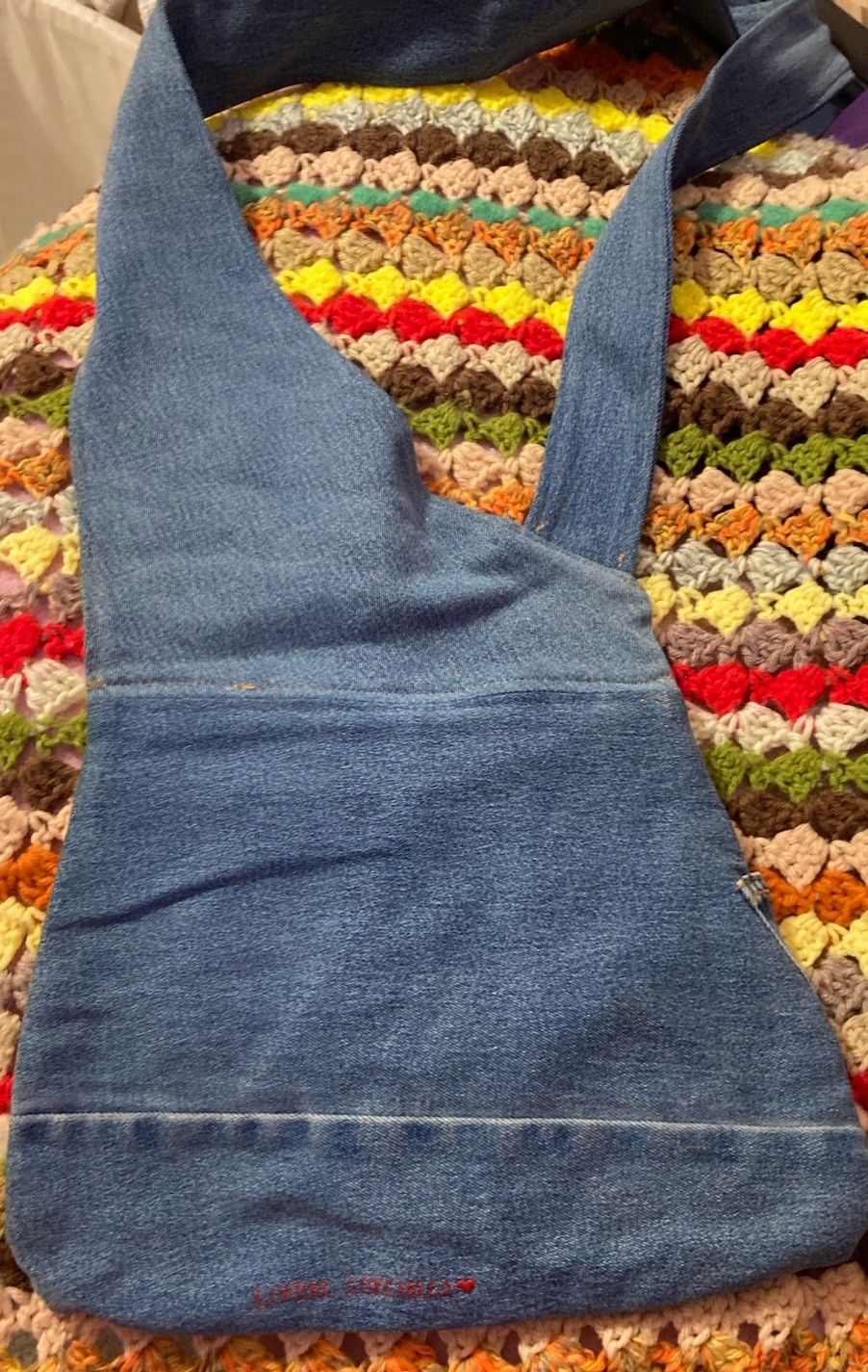 Jordache Blue Denim Shoulder Bag Embroidered Rhinestone Vintage Charm Silver Y2K
