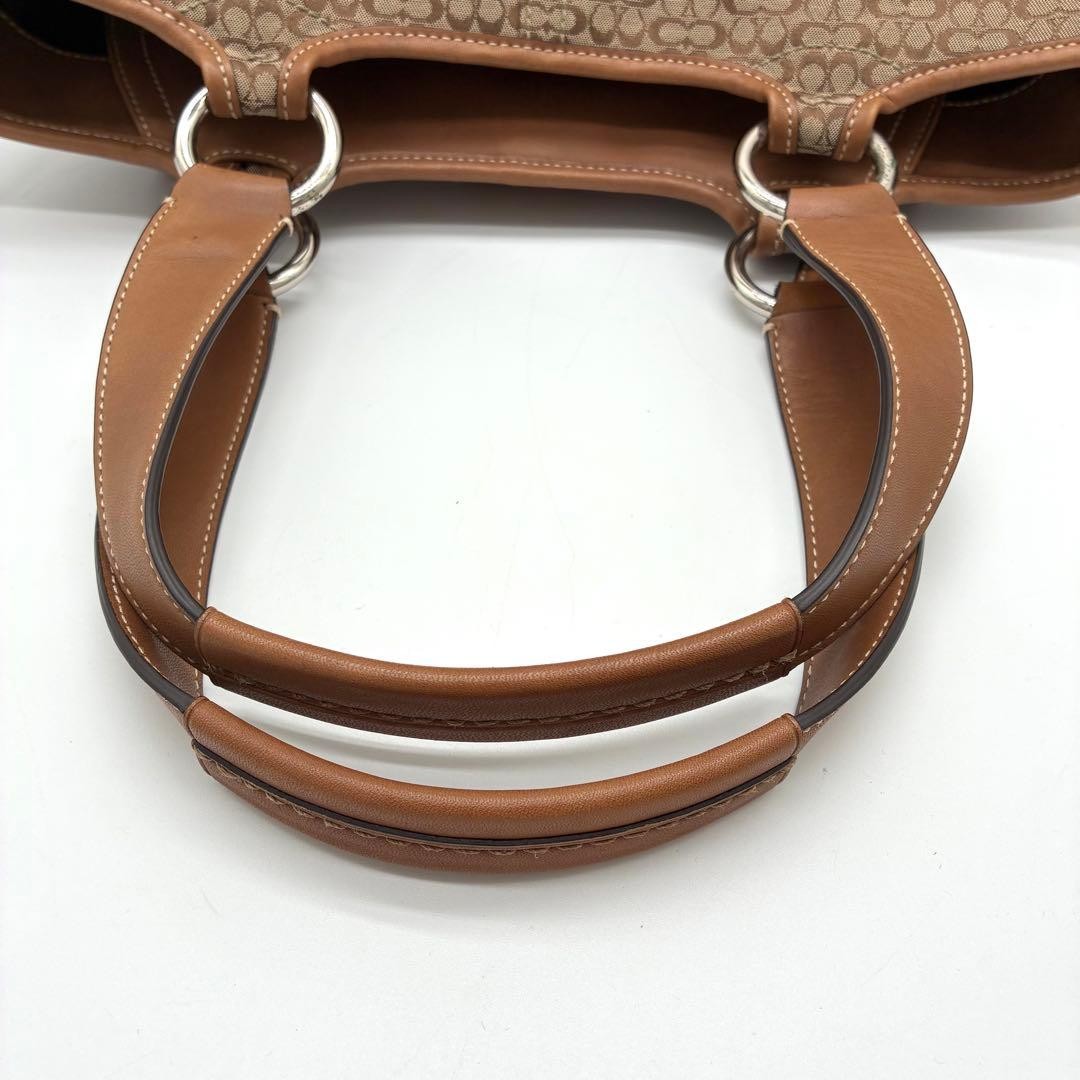 COACH Soho Signature Handbag Brown Leather Canvas Pre-Owned Used 35x22x10 cm