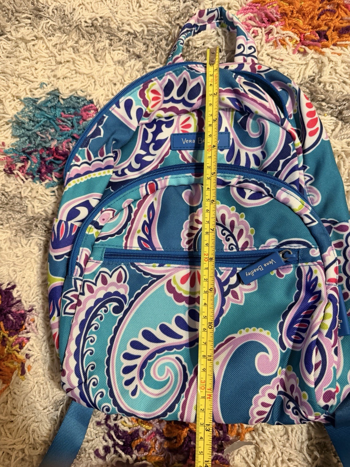Vera Bradley Blue Multicolor Paisley Zip Small Backpack w/ Front Pocket Lined