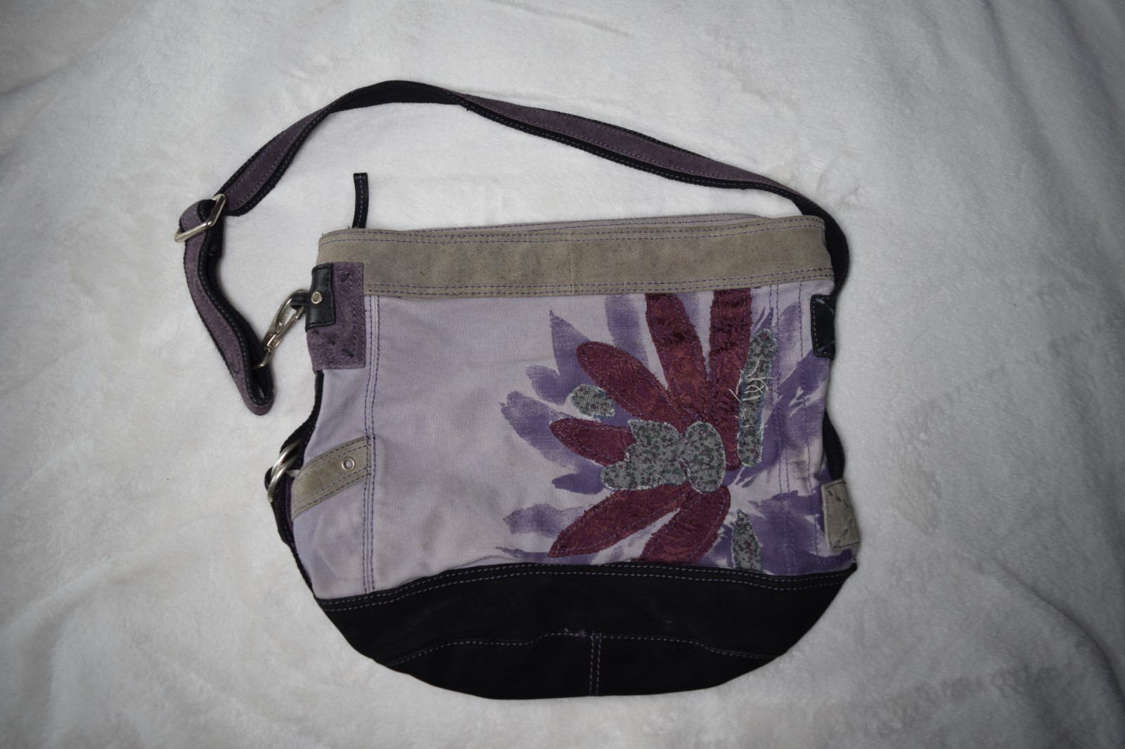 Lucky Brand Boho Crossbody Bag Duffel Canvas Suede Leather Laptop Y2k Grunge Emo
