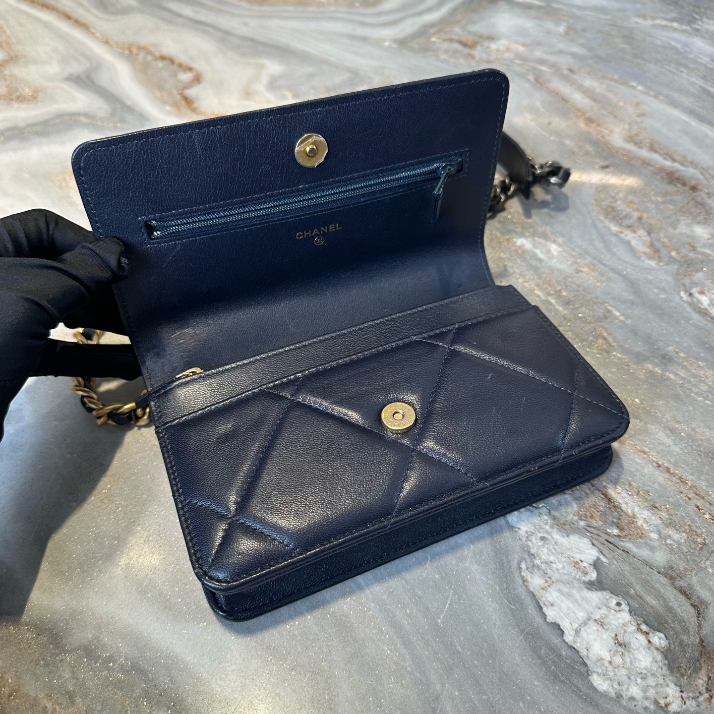 Chanel 19 Bag WOC Mini Deep Navy Blue Goatskin Crossbody Bag Duty Paid