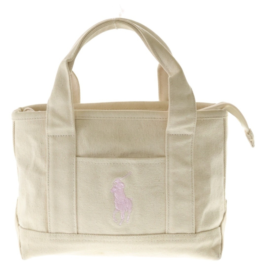 POLO RALPH LAUREN Mini Tote Bag Handbag Canvas Zip White pink RA100093A Used e75