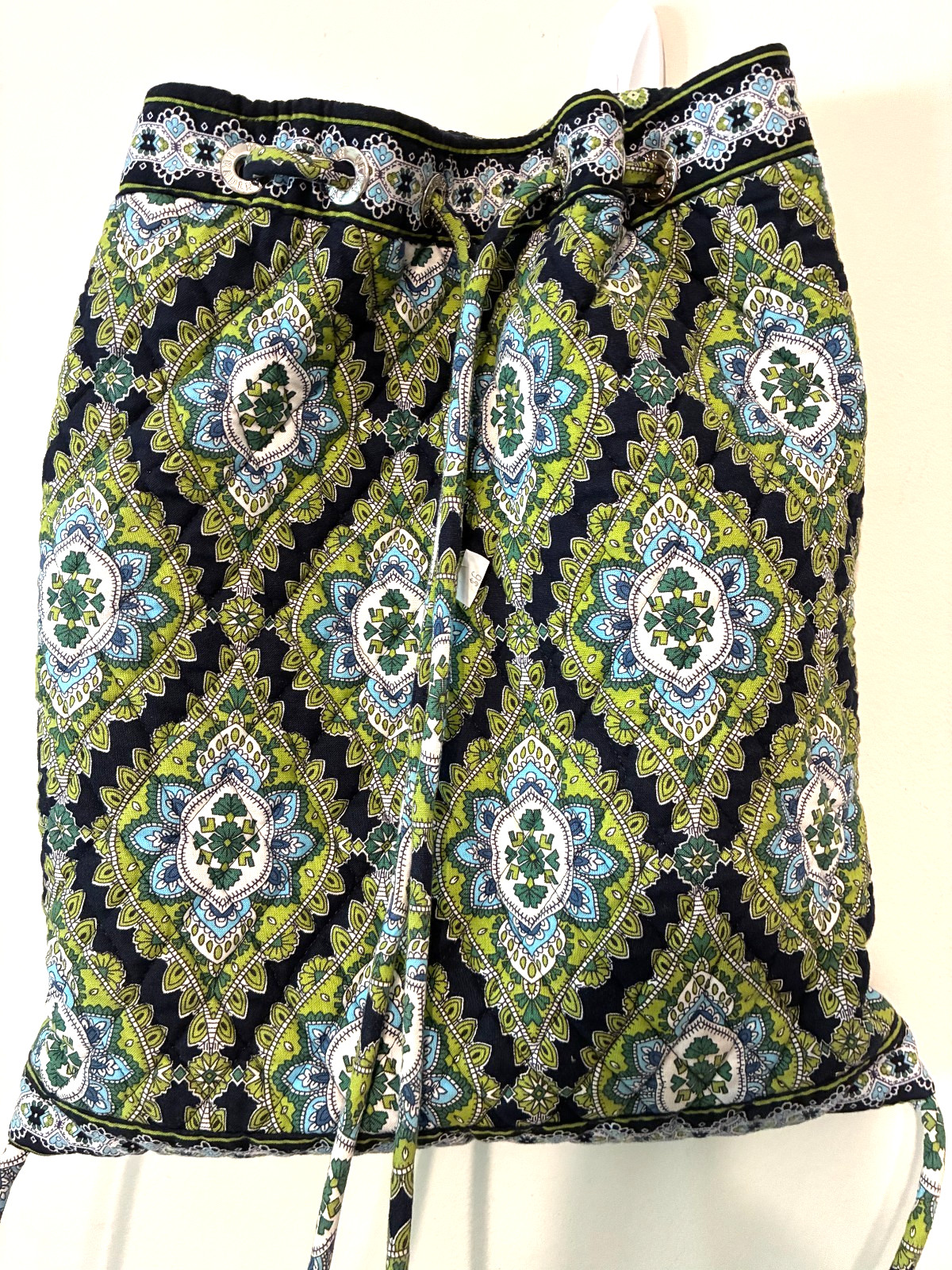 Vera Bradley Backsack Cambridge Backpack Drawstring Paisley Blue Green MADE USA