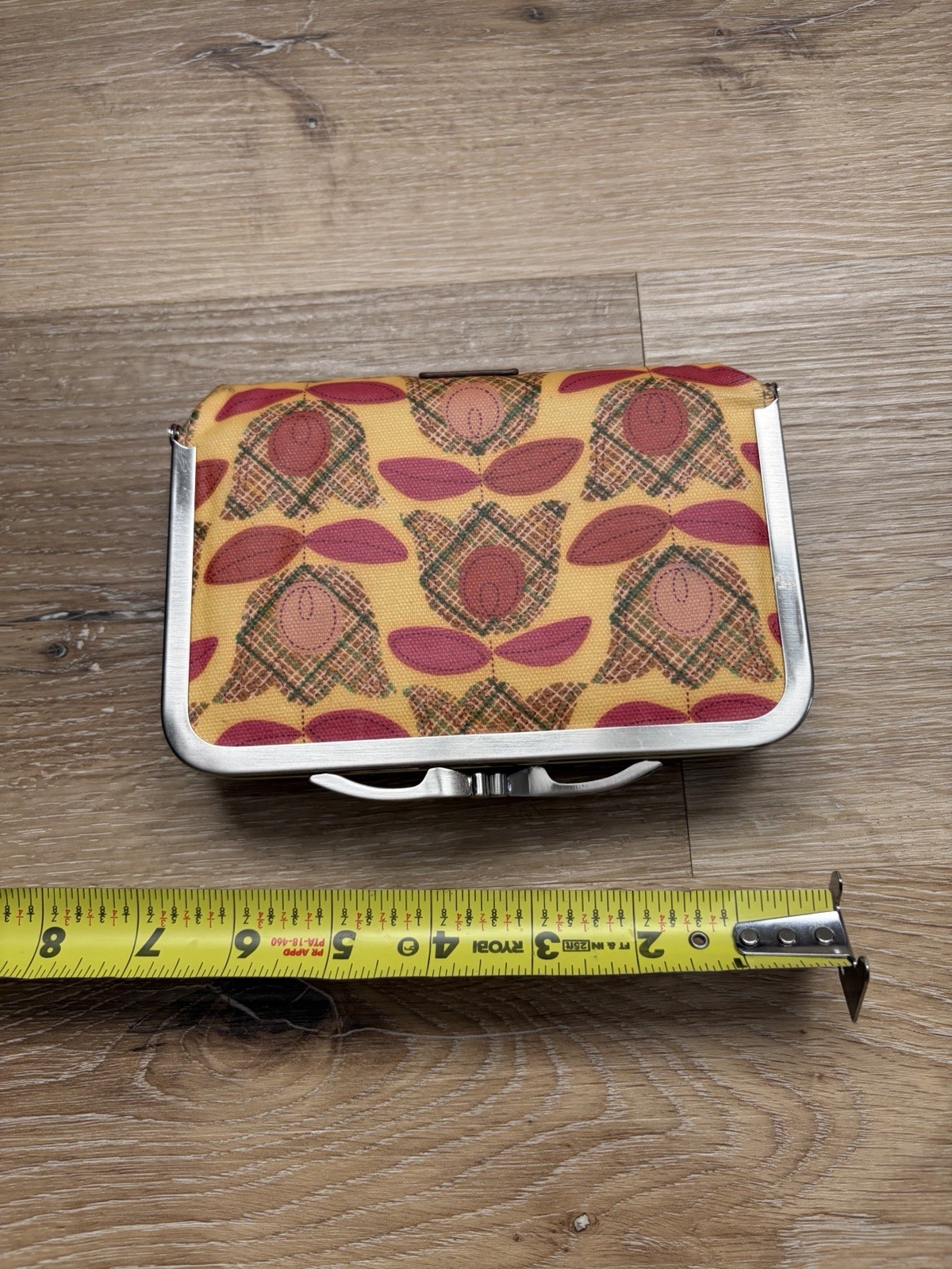 Fossil Yellow Geometric Kiss Lock Clutch Small Silver Hardware Mirror Pockets