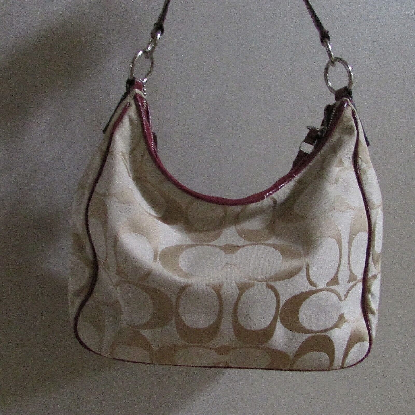 Coach signature khaki wine stripe hobo handbag 28207E