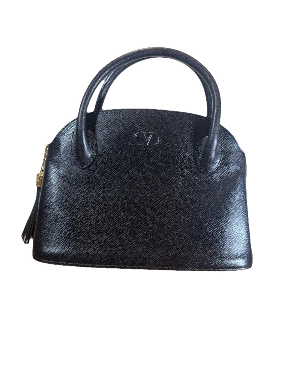 VALENTINO GARAVANI Black Saffiano Leather Dome Bowler Bag Top Handle Tote