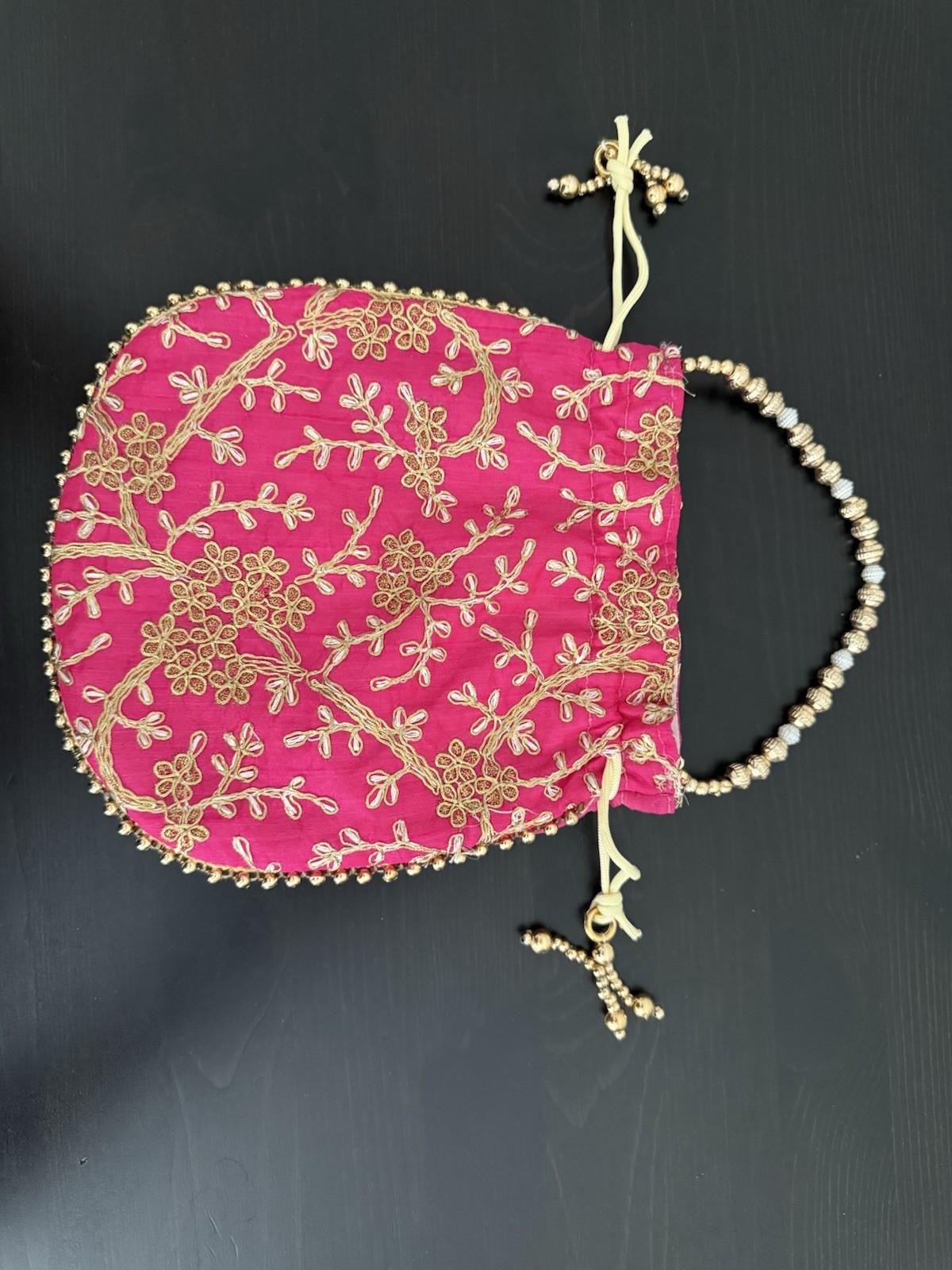 Embroidered Silk Potali Gift Bag: Indian Wedding Party Favor, Hindu Puja Bag
