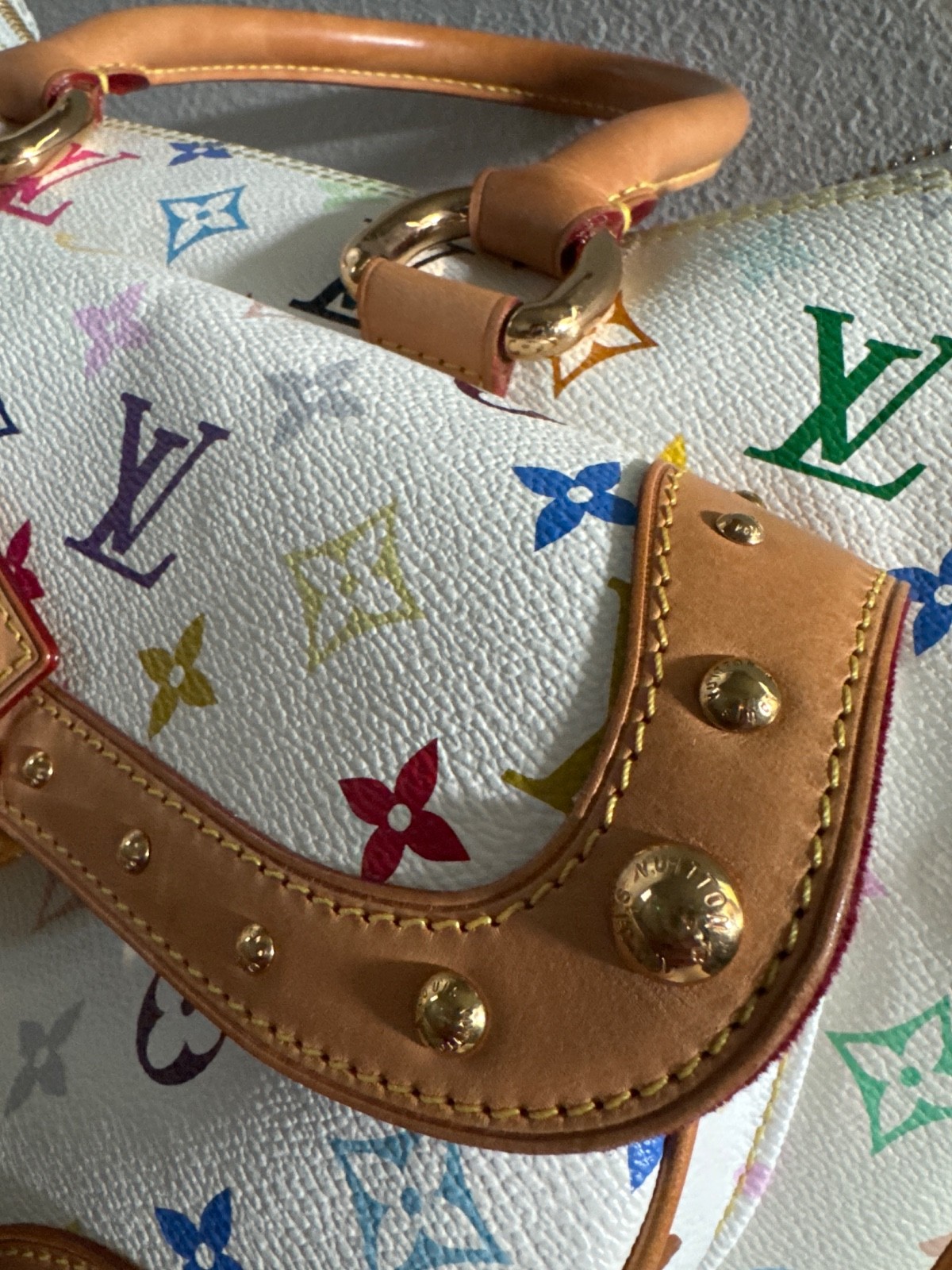 Louis Vuitton Takashi Murakami Monogram Multicolore White Rita Handbag w/ Straps