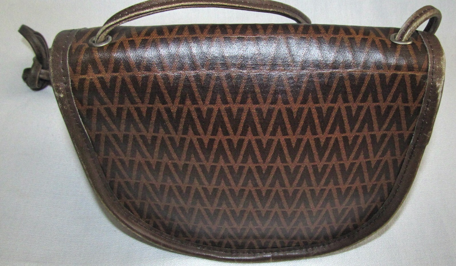 Mario Valentino Vintage Small PVC Canvas Leather Logo Crossbody Shoulder Bag