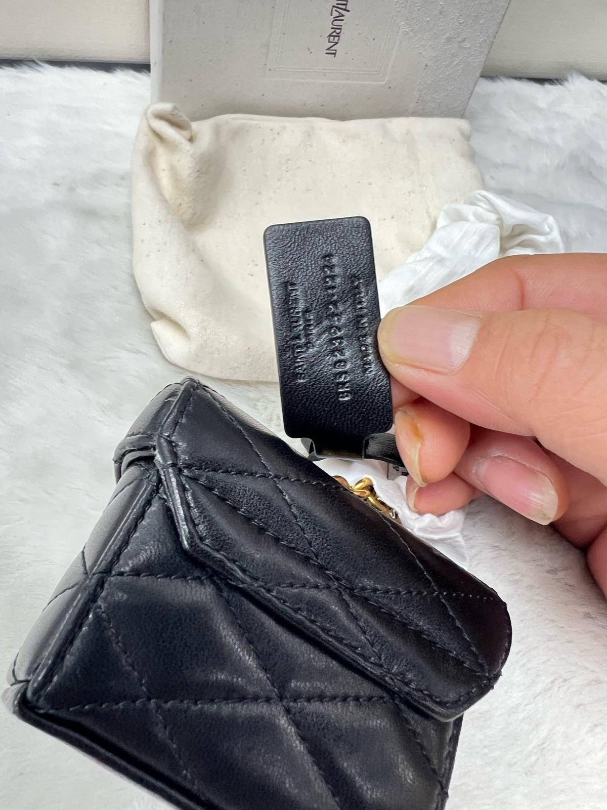 AUTH Saint Laurent June Micro Quilted Black Lambskin Gold Hardware Crossbody Bag