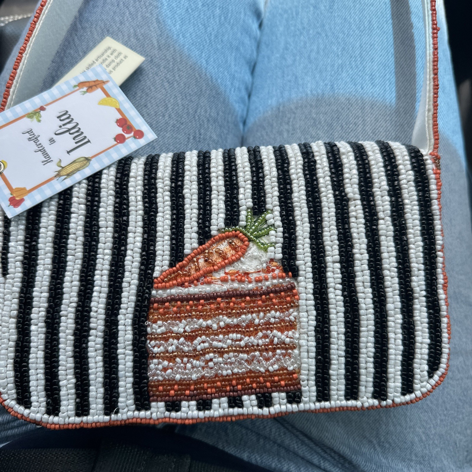 New Release Handcrafted in India Carrot Cake Striped Beaded Bag Viral TikTok