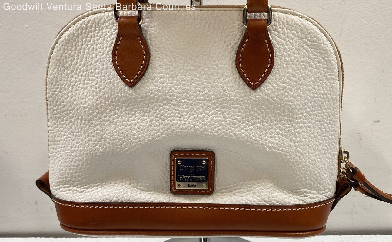 Dooney & Burke Cream and Brown Pebbled Leather Satchel Purse with Strap
